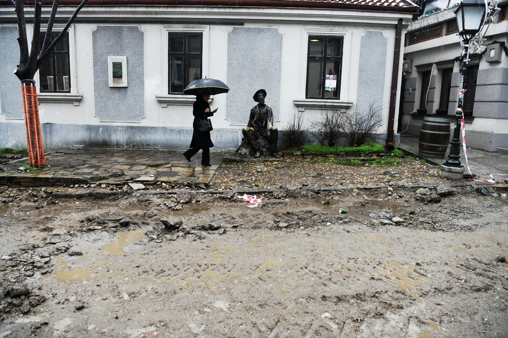 Beograd 31. januar 2021. Skadarska ulica, Skadarlija, rekonstrukcija, radovi, raskopana ulica kuca Djura Jaksic Foto:Vesna Lalić/Nova.rs