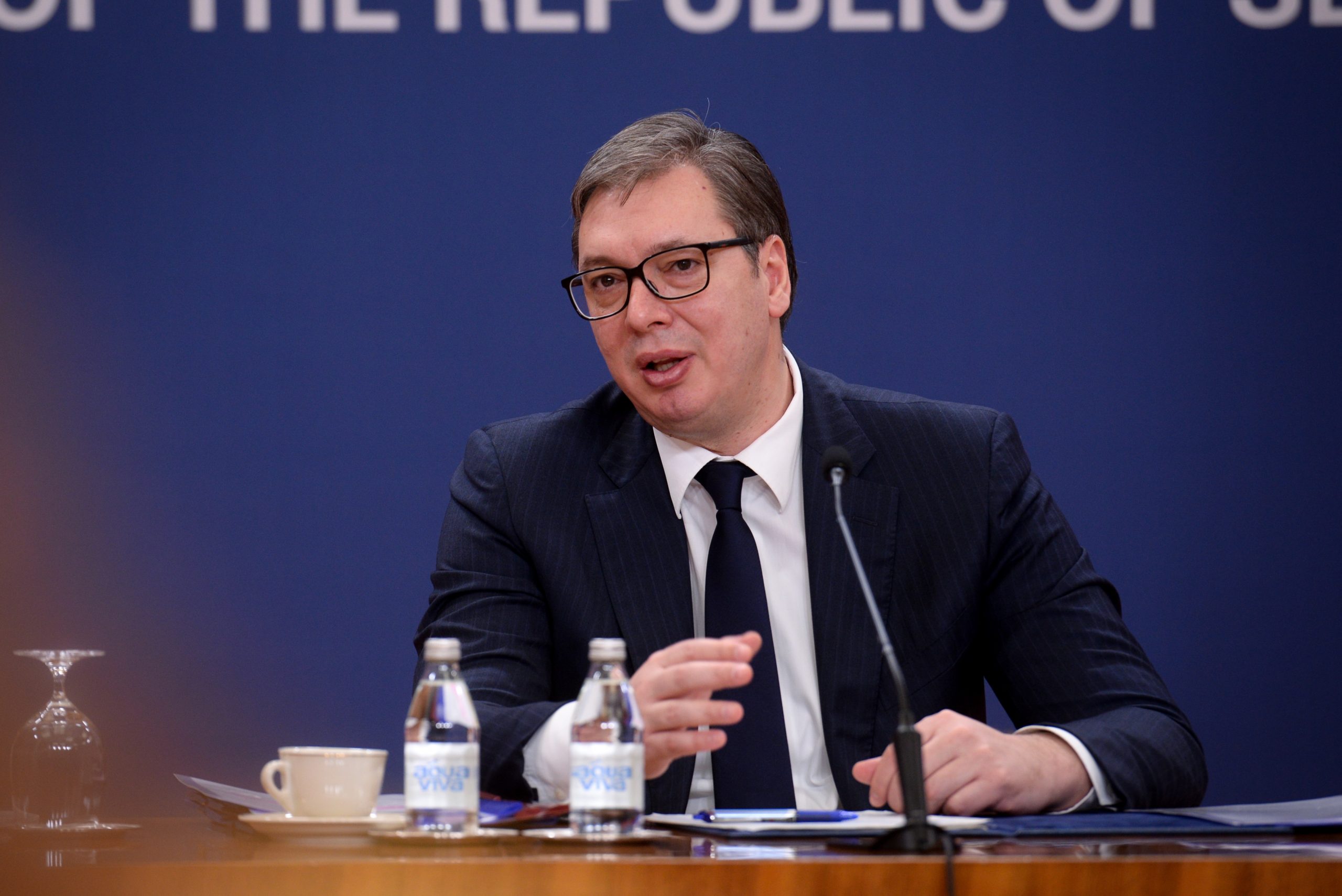 Beograd, 29. decembra 2021. - Predsednik Srbije Aleksandar Vucic svoju godisnju konferenciju za stampu poceo je temom, koja, kako je rekao jeste najvaznija za nasu zemlju, a to je buducnost, odnosno deca i mladi. FOTO TANJUG/ JADRANKA ILIC/ bg
