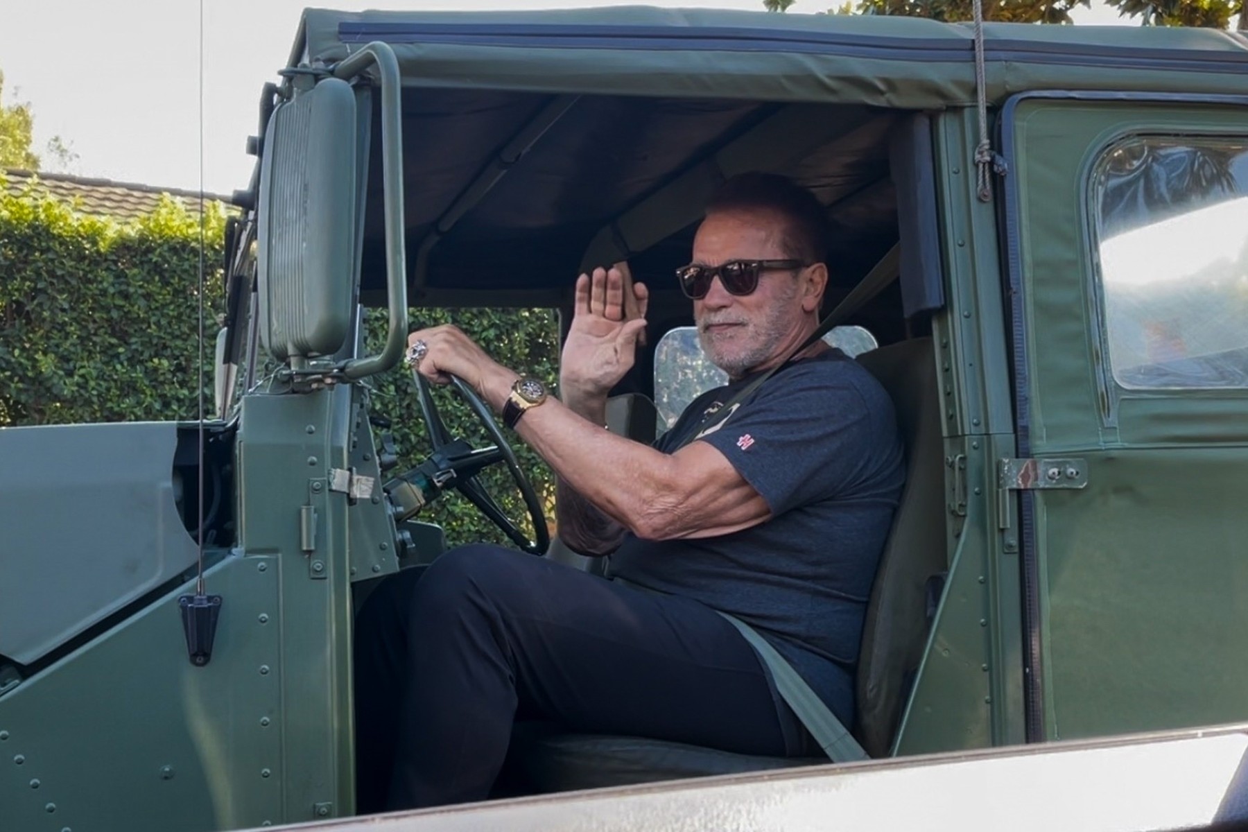 *EXCLUSIVE* Arnold Schwarzenegger looks good after heart surgery driving his Hummer around town