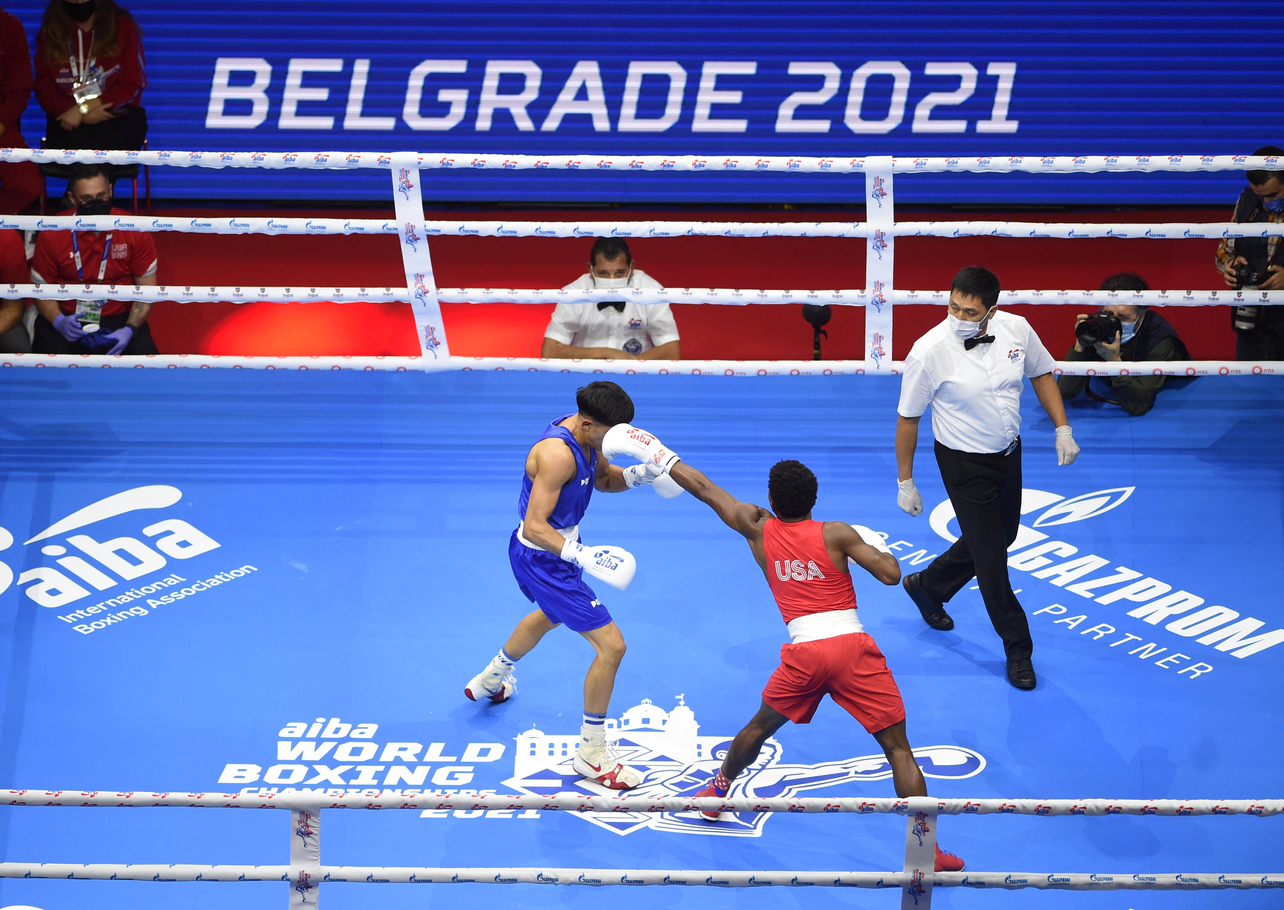 AIBA World Boxing Championships-Belgrade 2021
Beograd, 25.10.2021.
Harvey Jahmal (Red) Usturoi Vasile (Blue)
foto: Starsport.rs ©
