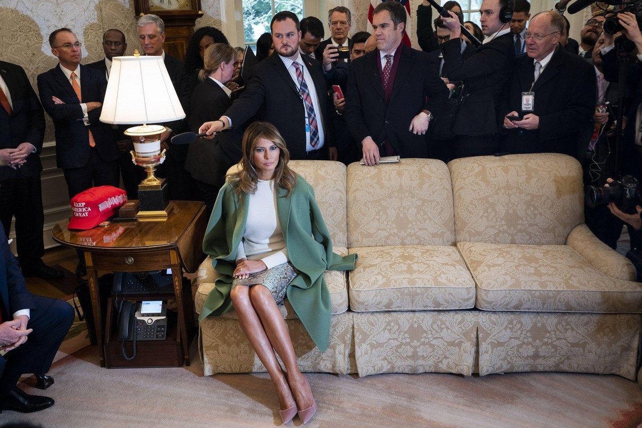 Washington, United States. 29th Nov, 2020. First Lady Melania Trump listens to US President Donald J. Trump and Ecuadorian President Lenin Moreno (not pictured) speak to the media in the Oval Office of the White House in Washington, DC, on Wednesday, Febr