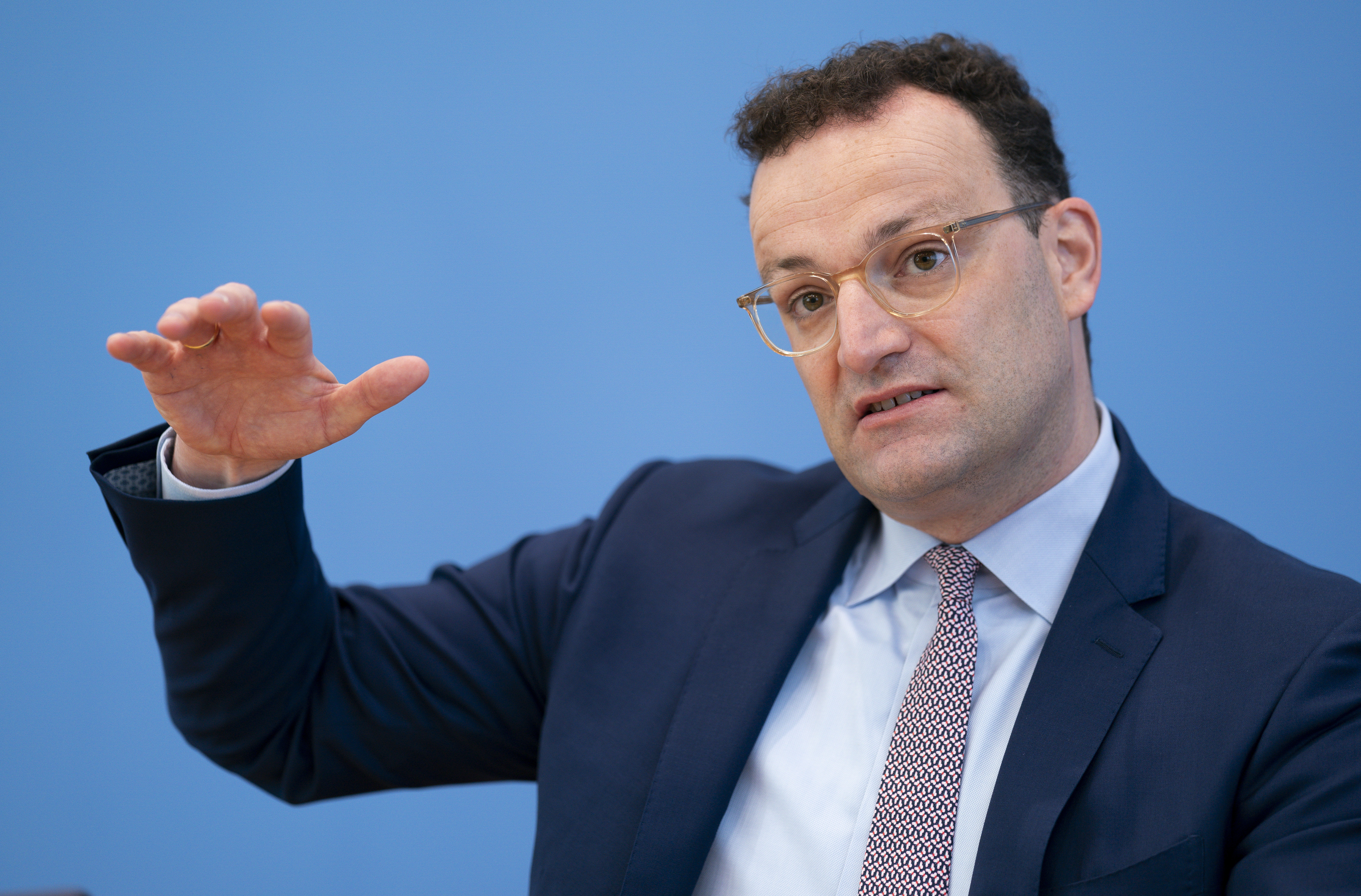 epa08543157 Federal Minister of Health Jens Spahn speaks about coronavirus and European Union Council Presidency during a federal press conference in Berlin, Germany, 13 July 2020.  EPA-EFE/Schacht Henning / POOL