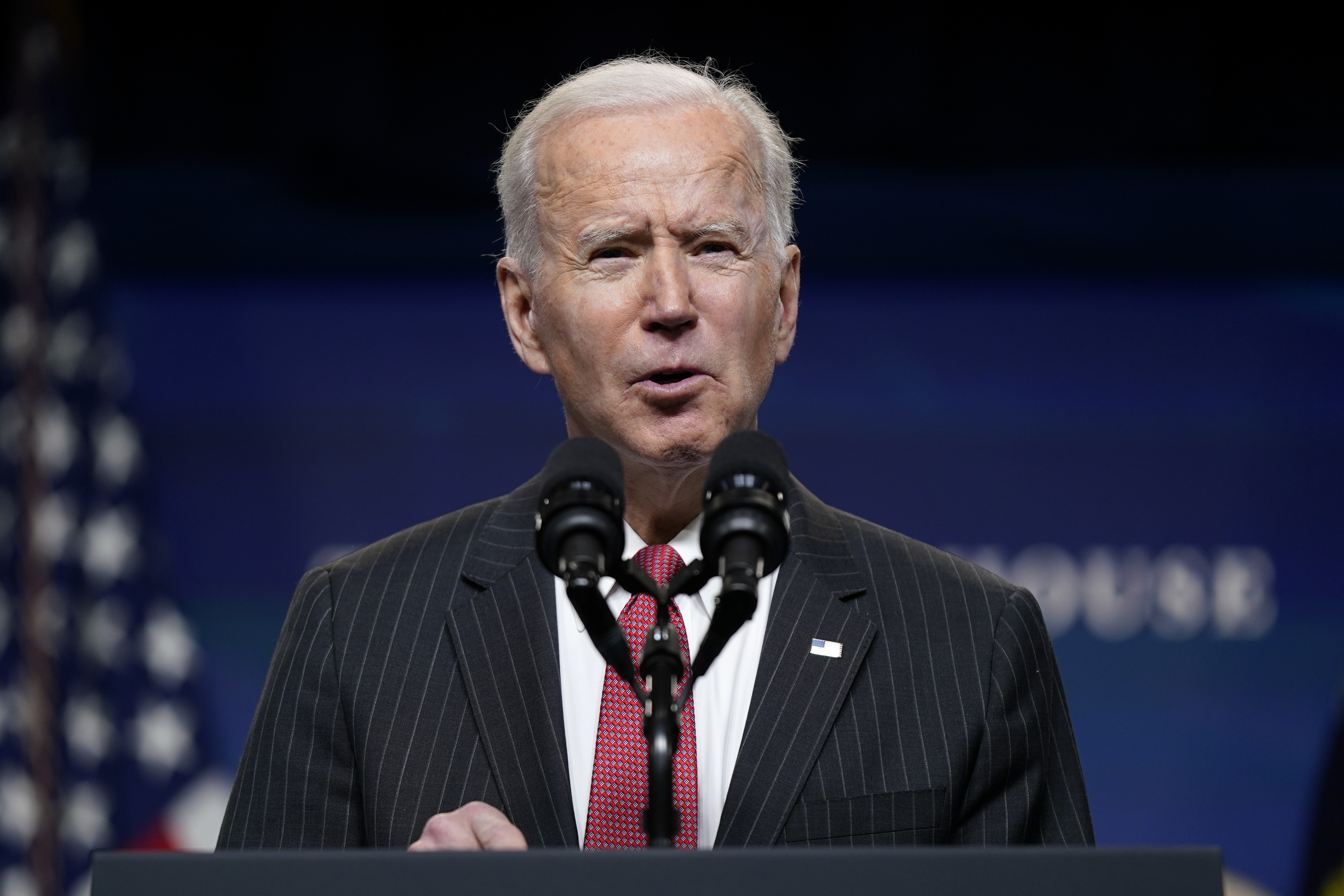 President Joe Biden speaks about his administration's response to the coup in Myanmar in the South Court Auditorium on the White House complex, Wednesday, Feb. 10, 2021, in Washington. (AP Photo/Patrick Semansky)