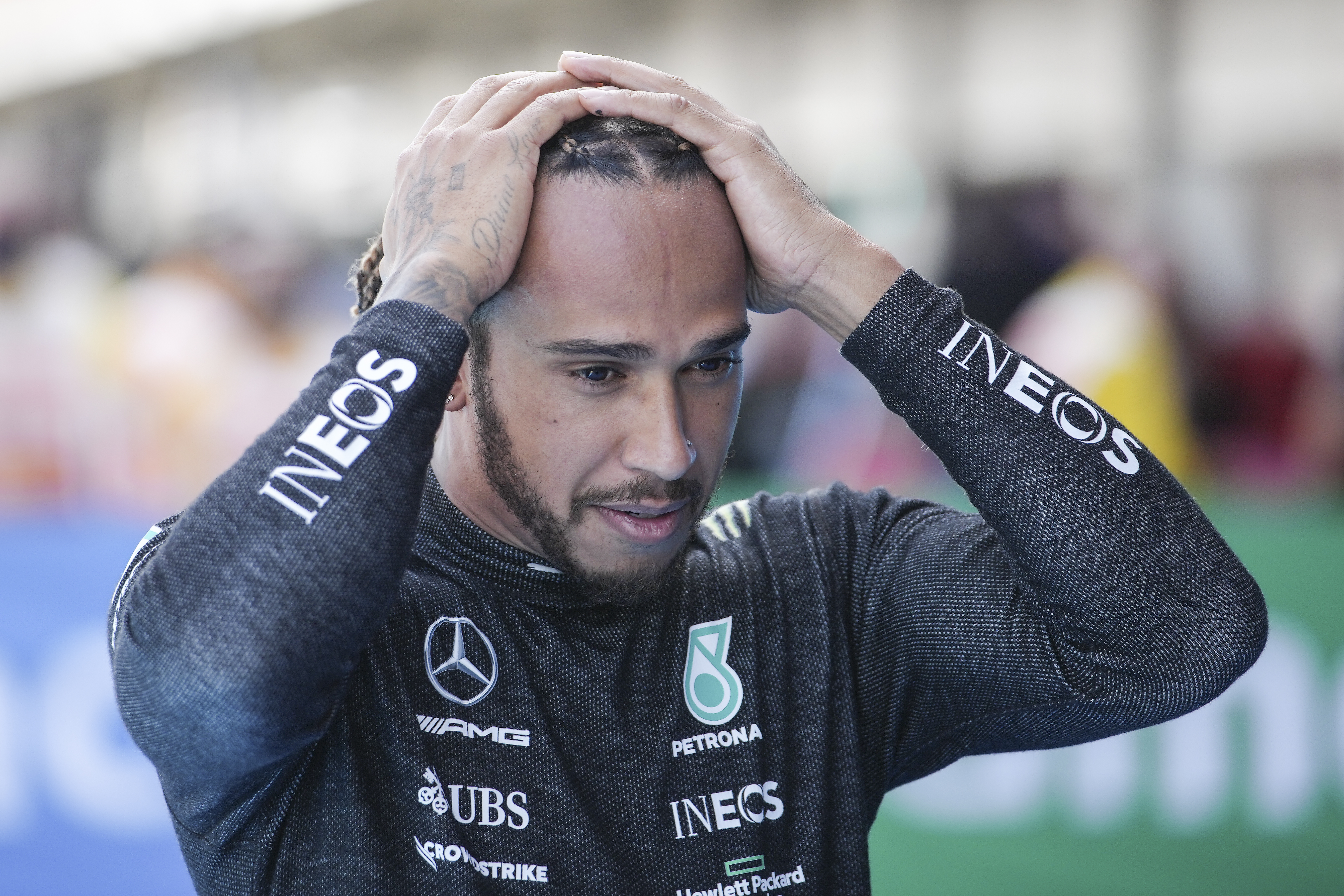 epa09185324 British Formula One driver Lewis Hamilton of Mercedes-AMG Petronas reacts after the qualifying for the Formula One Grand Prix of Spain at the Circuit de Barcelona-Catalunya in Montmelo, Spain 08 May 2021.  EPA-EFE/Gabriel Bouys / POOL