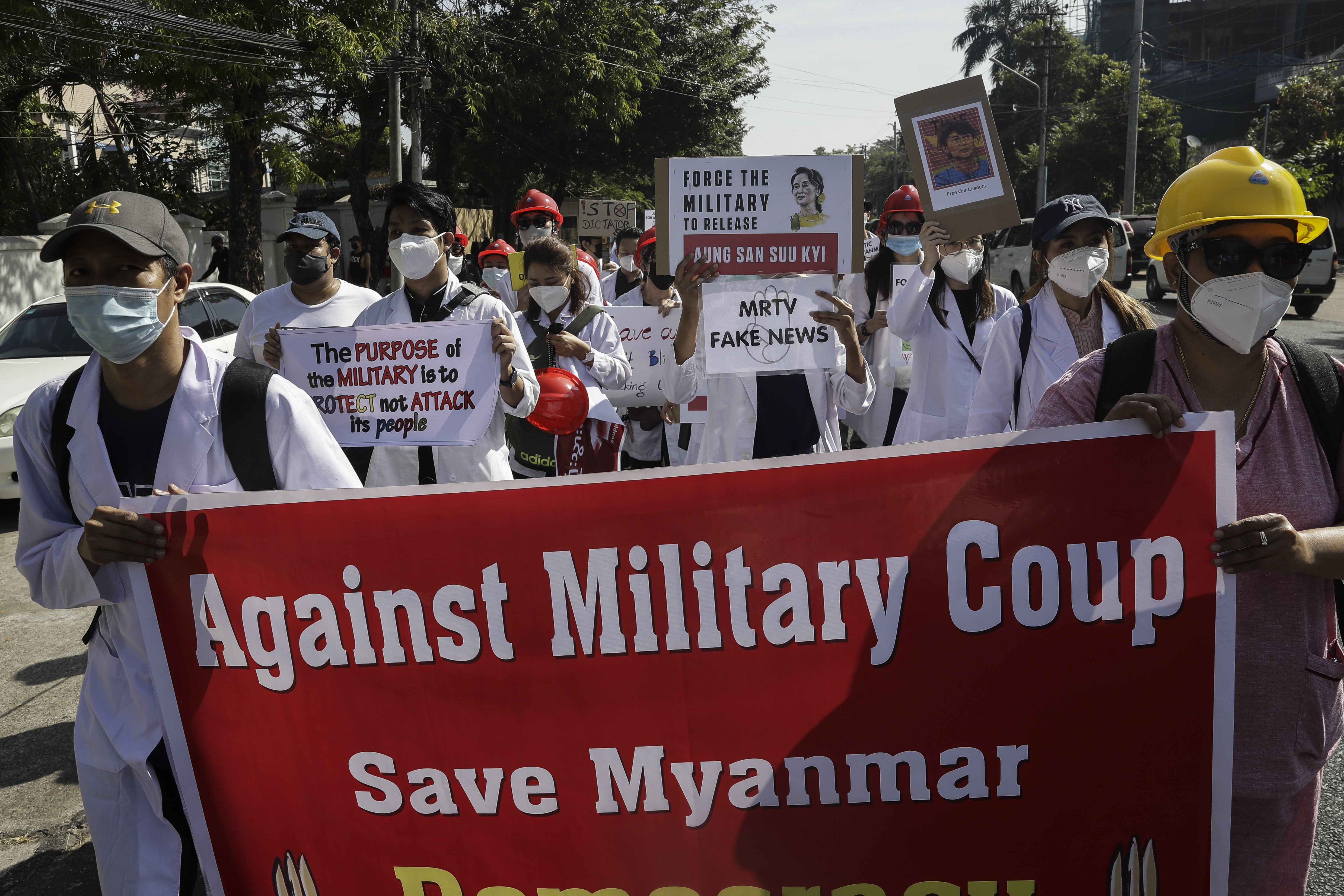 Protest against Myanmar military coup in Yangon
