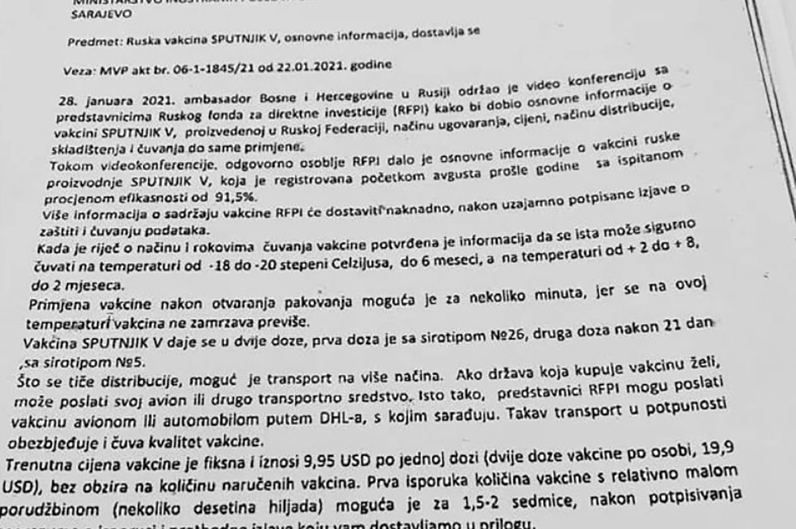 BiH vakcina Sputnjik