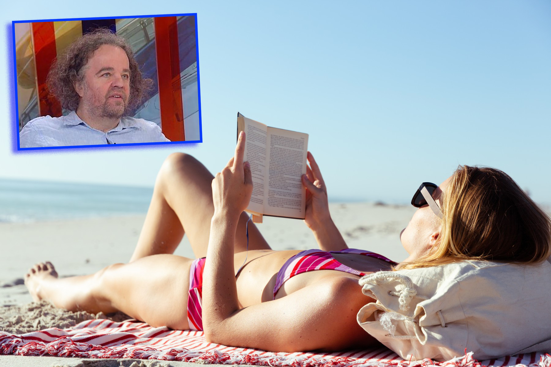 Woman reading a book while laying on the beach  Jergovic Miljenko citanje knjige za plazu