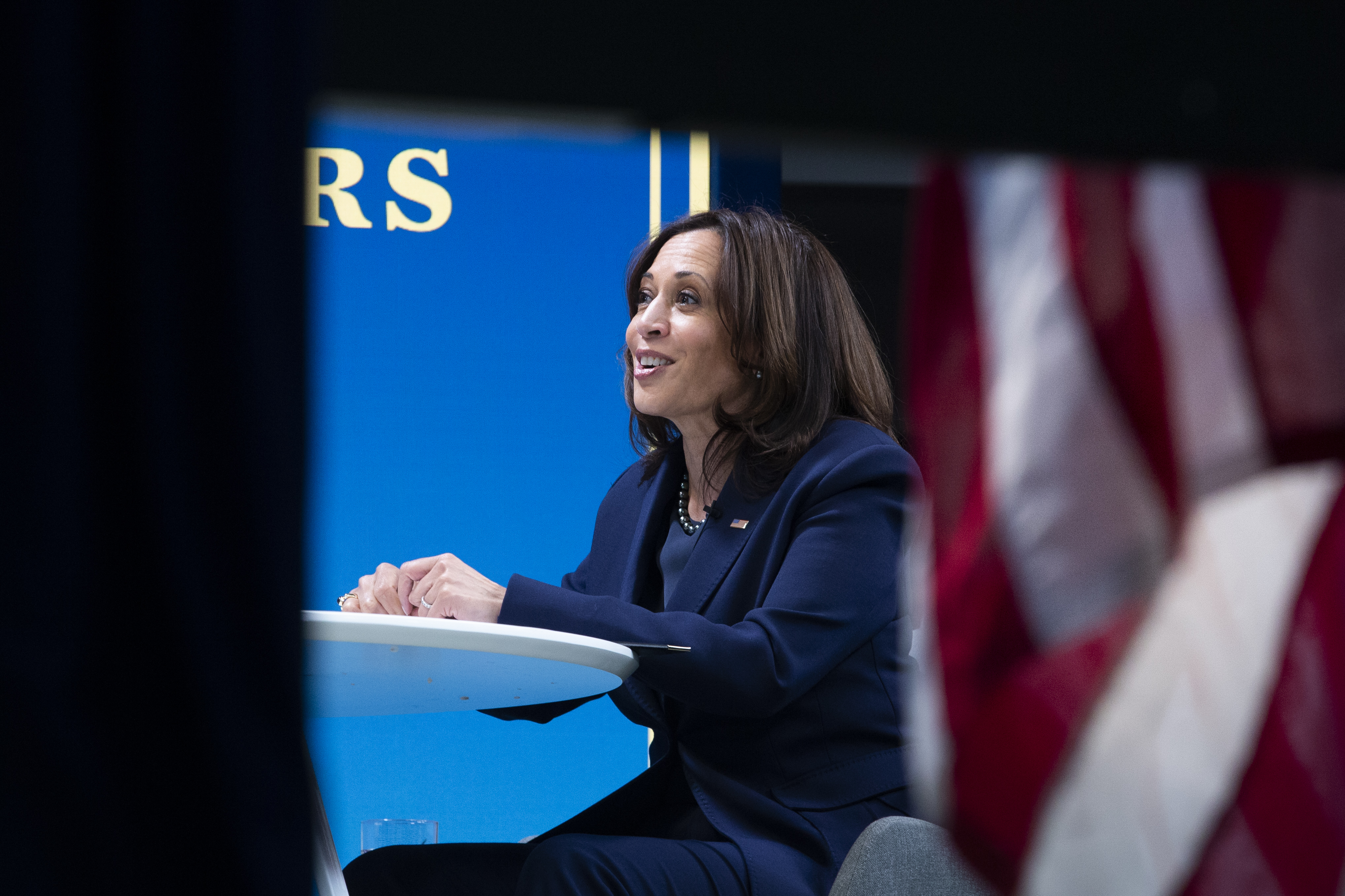 US Vice President Kamala Harris participates in a listening session with Black Mayors