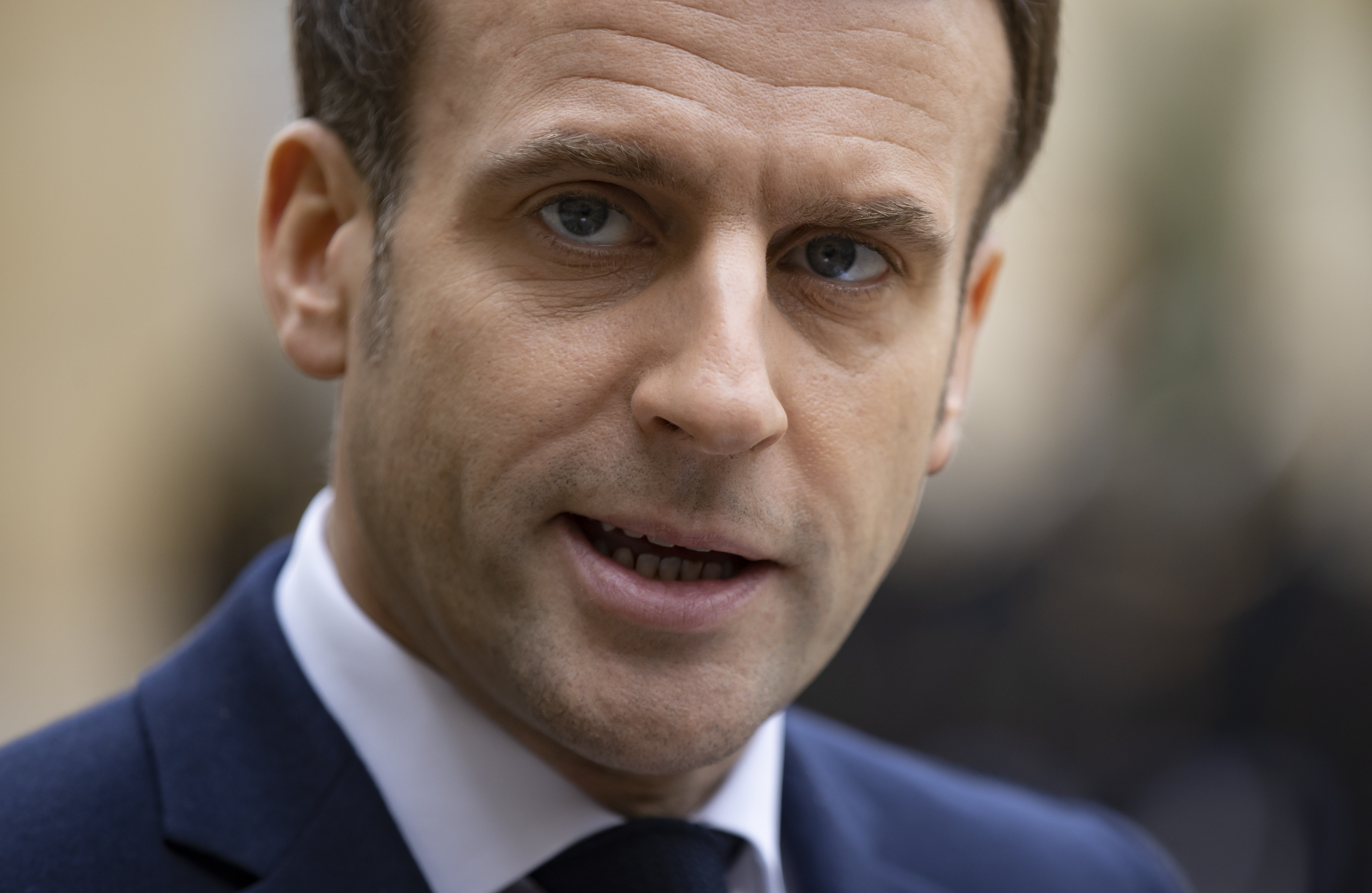 epa08979621 French President Emmanuel Macron issues a statement at the Elysee Palace in Paris, France, 01 February 2021.  EPA-EFE/IAN LANGSDON