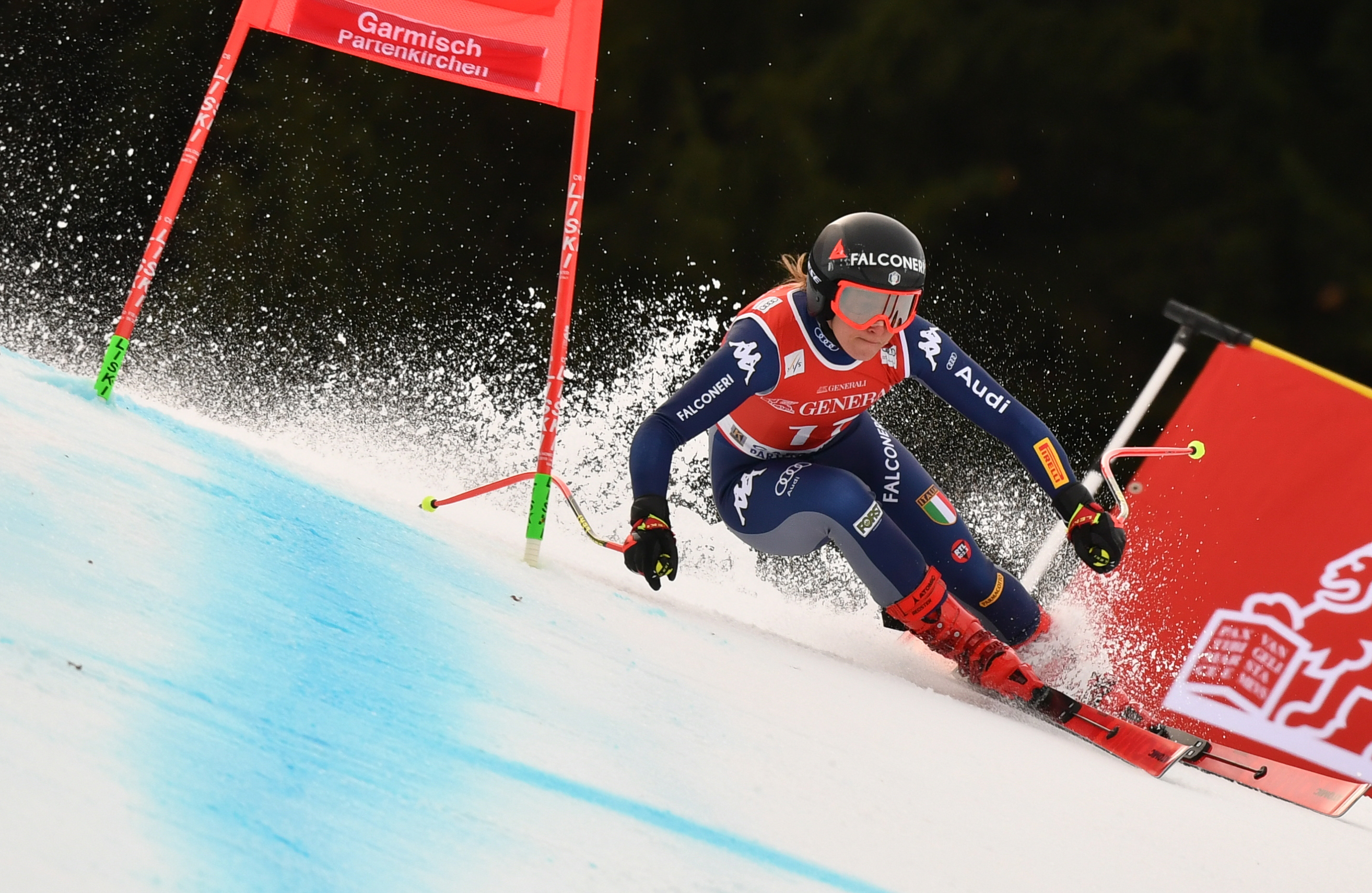 epa08974504 Sofia Goggia of Italy in action during the women's Super G race of the Alpine Skiing World Cup in Garmisch-Partenkirchen, Germany, 30 January 2021.  EPA-EFE/Philipp Guelland
