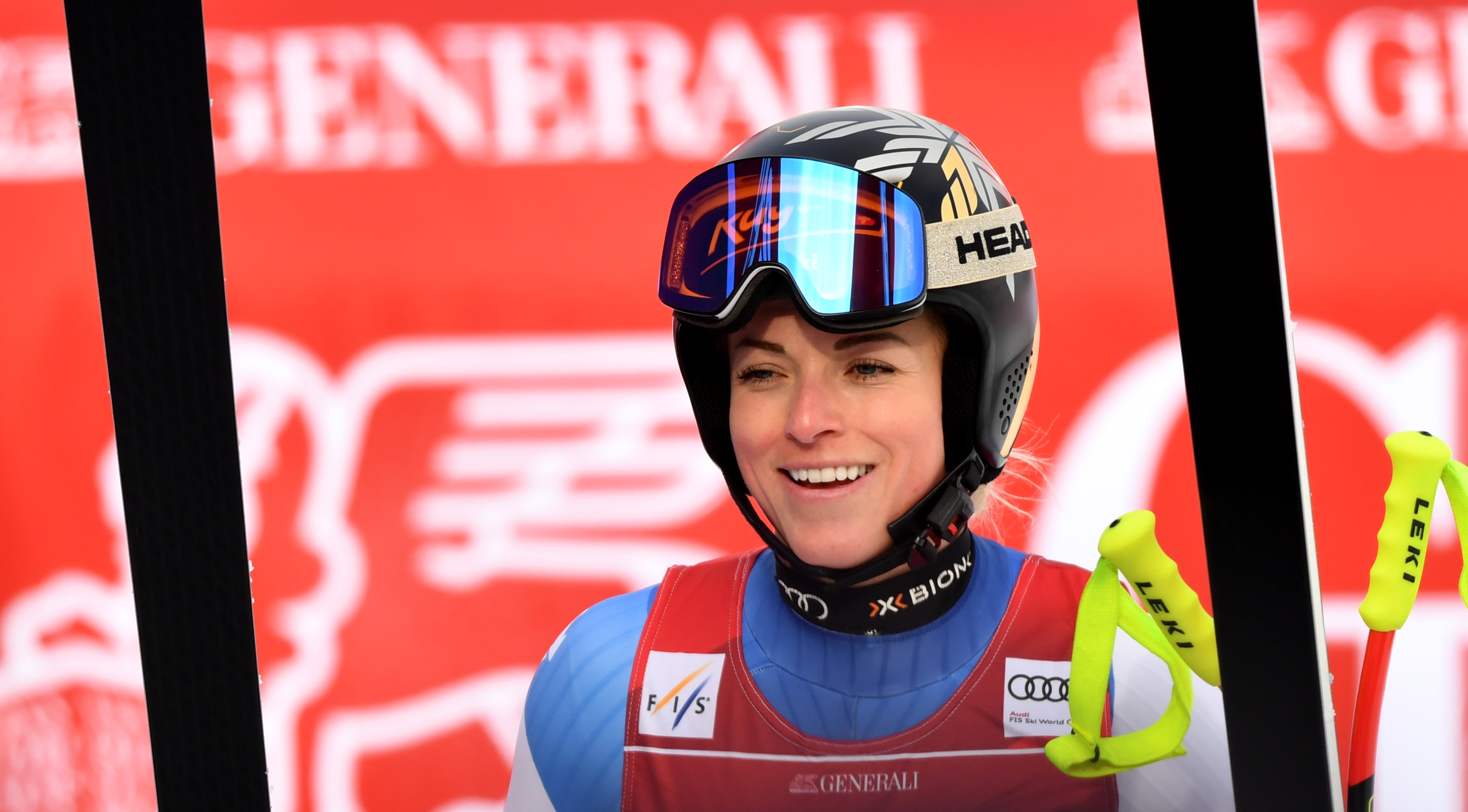 epa08979380 Lara Gut-Behrami of Switzerland reacts during the women's Super G race of the Alpine Skiing World Cup in Garmisch-Partenkirchen, Germany, 01 ?February 2021.  EPA-EFE/Philipp Guelland