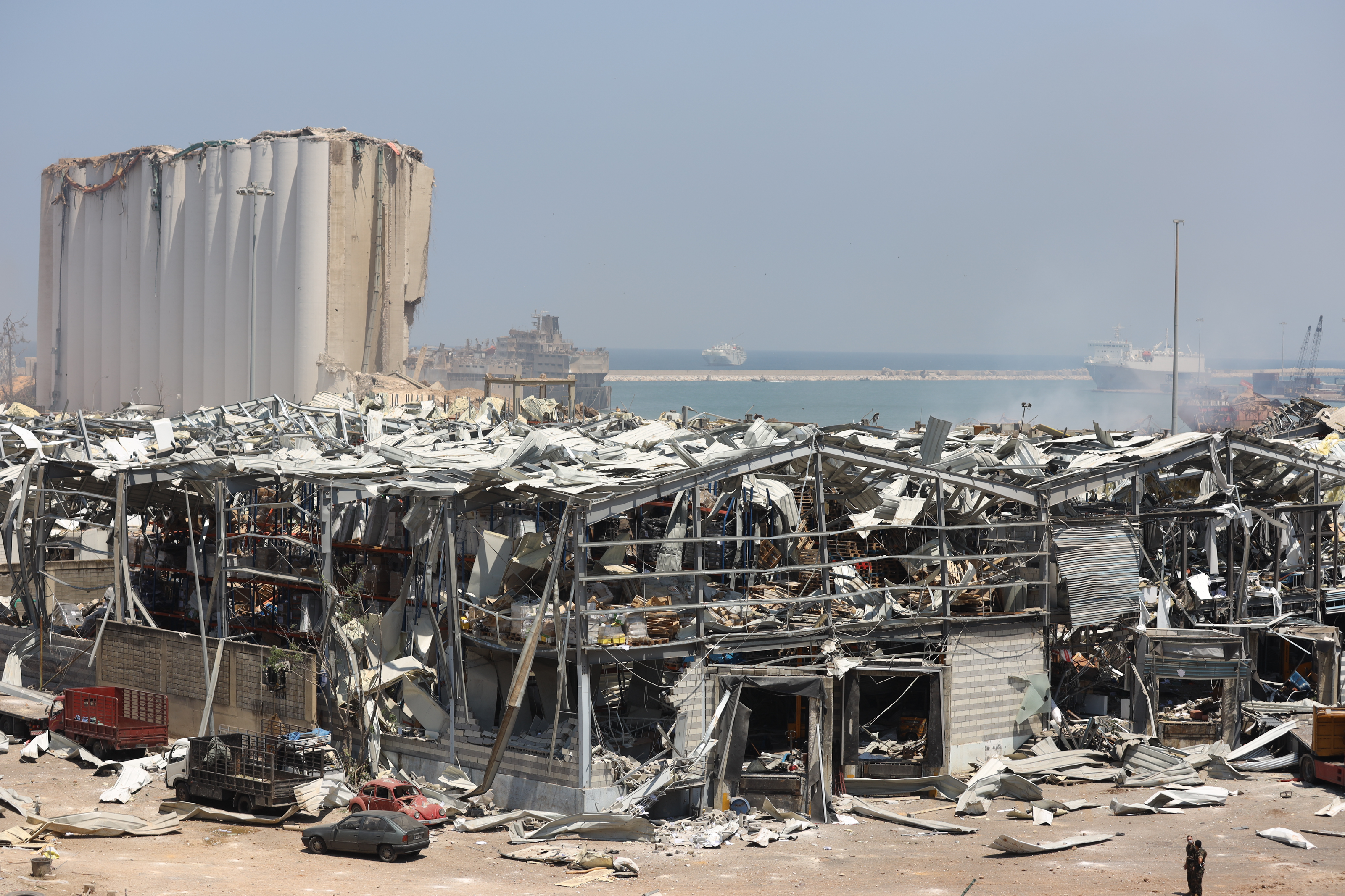 Aftermath of large explosion in Beirut harbor area
