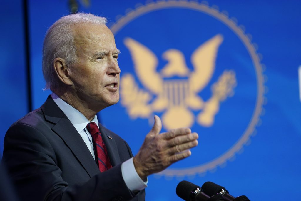 President-elect Joe Biden speaks during an event at The Queen theater in Wilmington, Del., Tuesday, Dec. 8, 2020, to announce his health care team. (AP Photo/Susan Walsh)