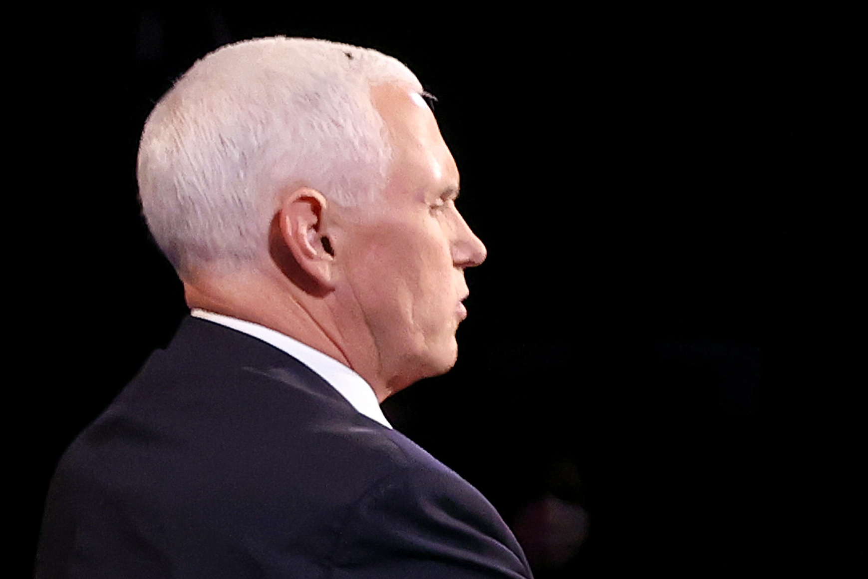 epa08728456 A fly has landed on US Vice President Mike Pence's head during the vice presidential debate at the University of Utah in Salt Lake City, Utah, USA, 07 October 2020.  EPA-EFE/Justin Sullivan / POOL