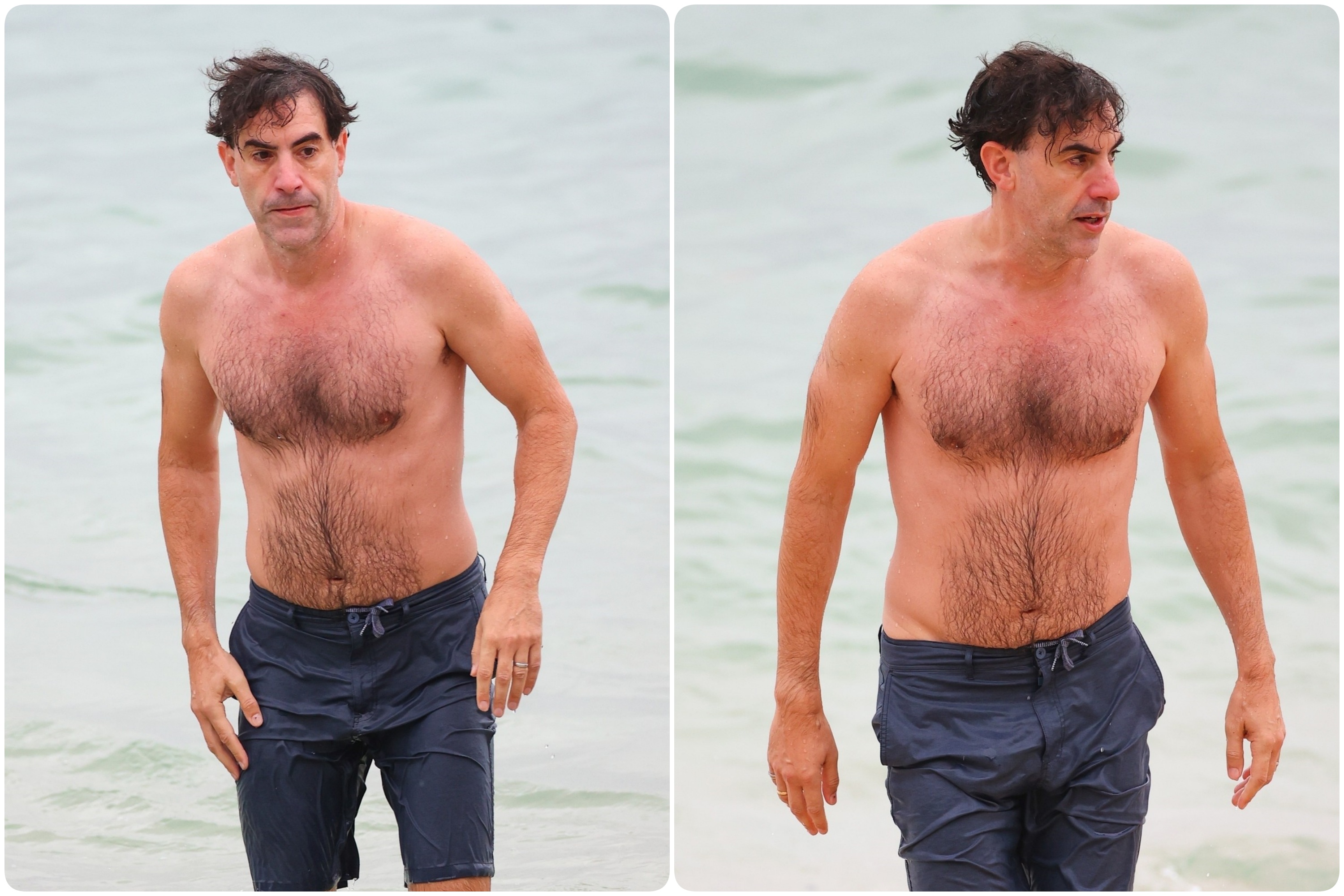 Sydney, AUSTRALIA  - *EXCLUSIVE*  - Actor Sacha Baron Cohen pictured going for a swim at Bronte Beach in Sydney’s Eastern Suburbs.