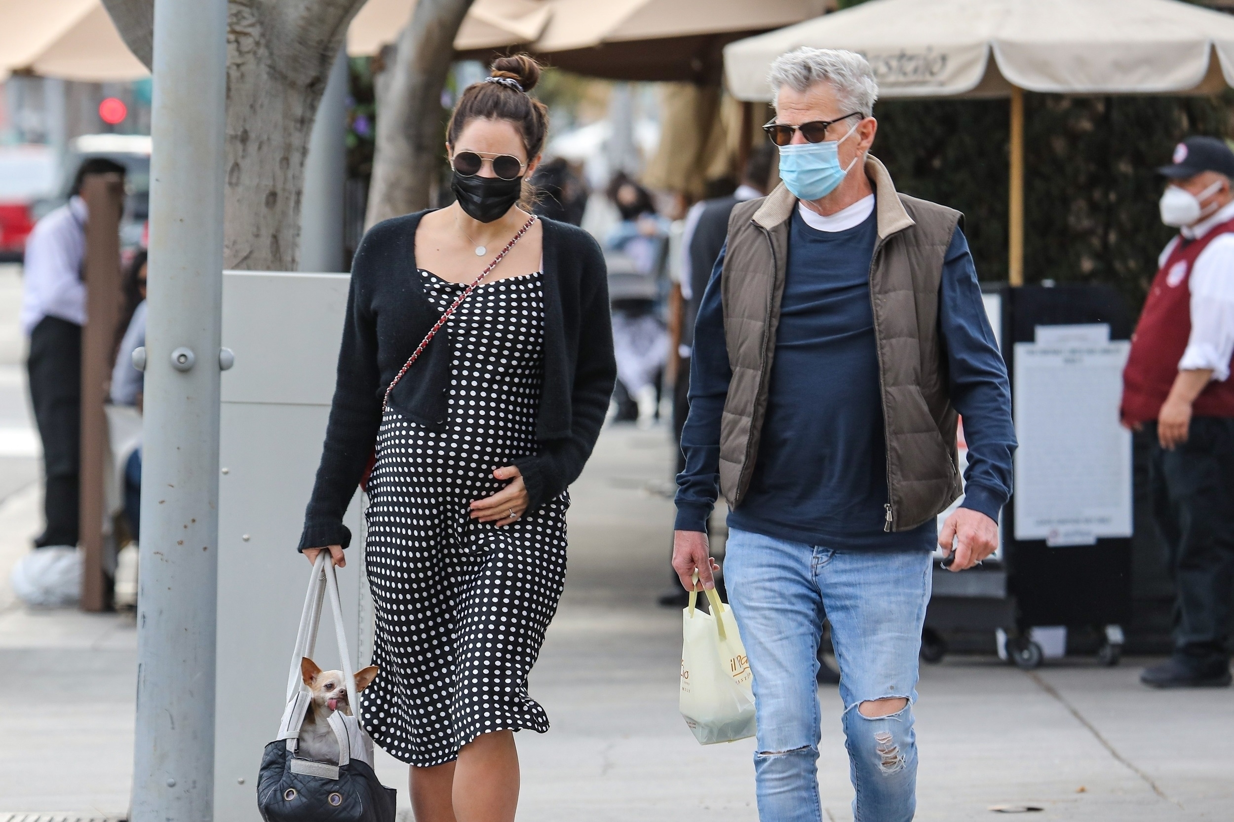 *EXCLUSIVE* Pregnant Katharine McPhee brings her dog to lunch with her husband David Foster in Beverly Hills