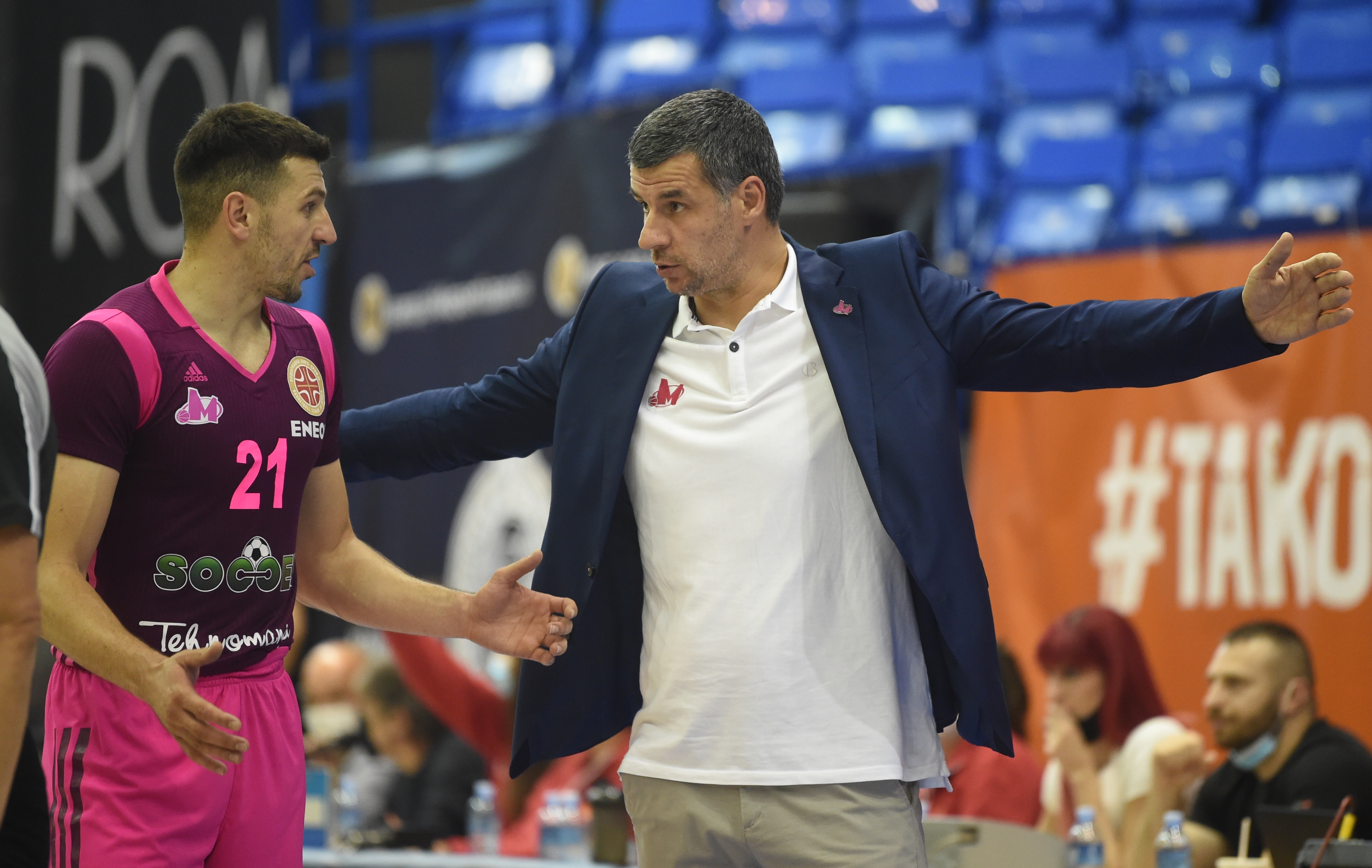 Dragan Milosavljevic (L) and head coach Vladimir Jovanovic-Beograd 03.06.2021. Dragan Milosavljevic i Milenko Tepic, Kosarka Partizan Mega. druga utakmica polufinala plej ofa za prvaka srbije u kosarci. foto STARSPORT