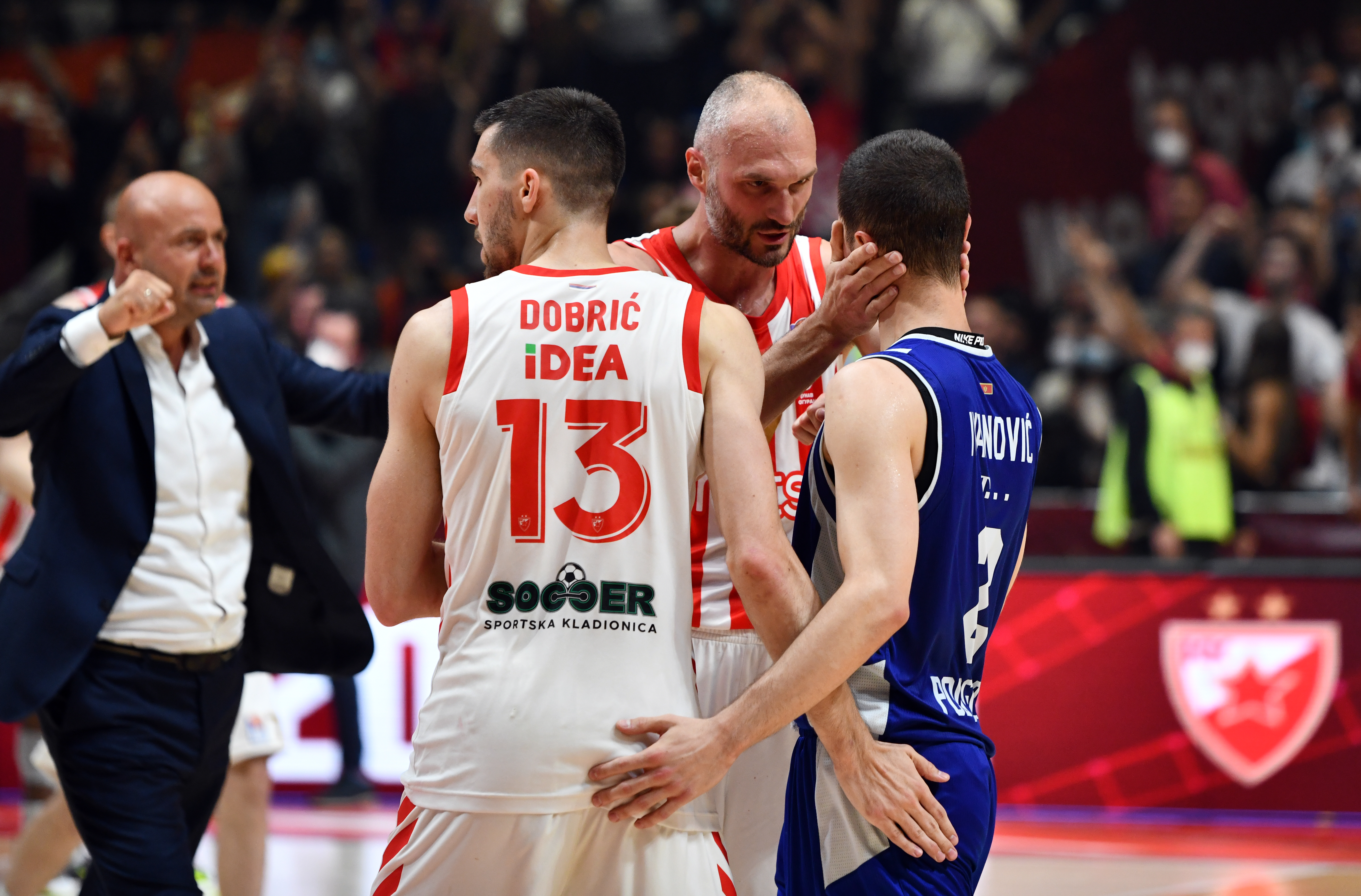 Ognjen Dobric Marko Simonovic Nikola Ivanovic  ABA Liga, plej of play off  Crvena Zvezda - Buducnost 28.5.2021. Maj 28. 2021.  foto:  /STARSPORT