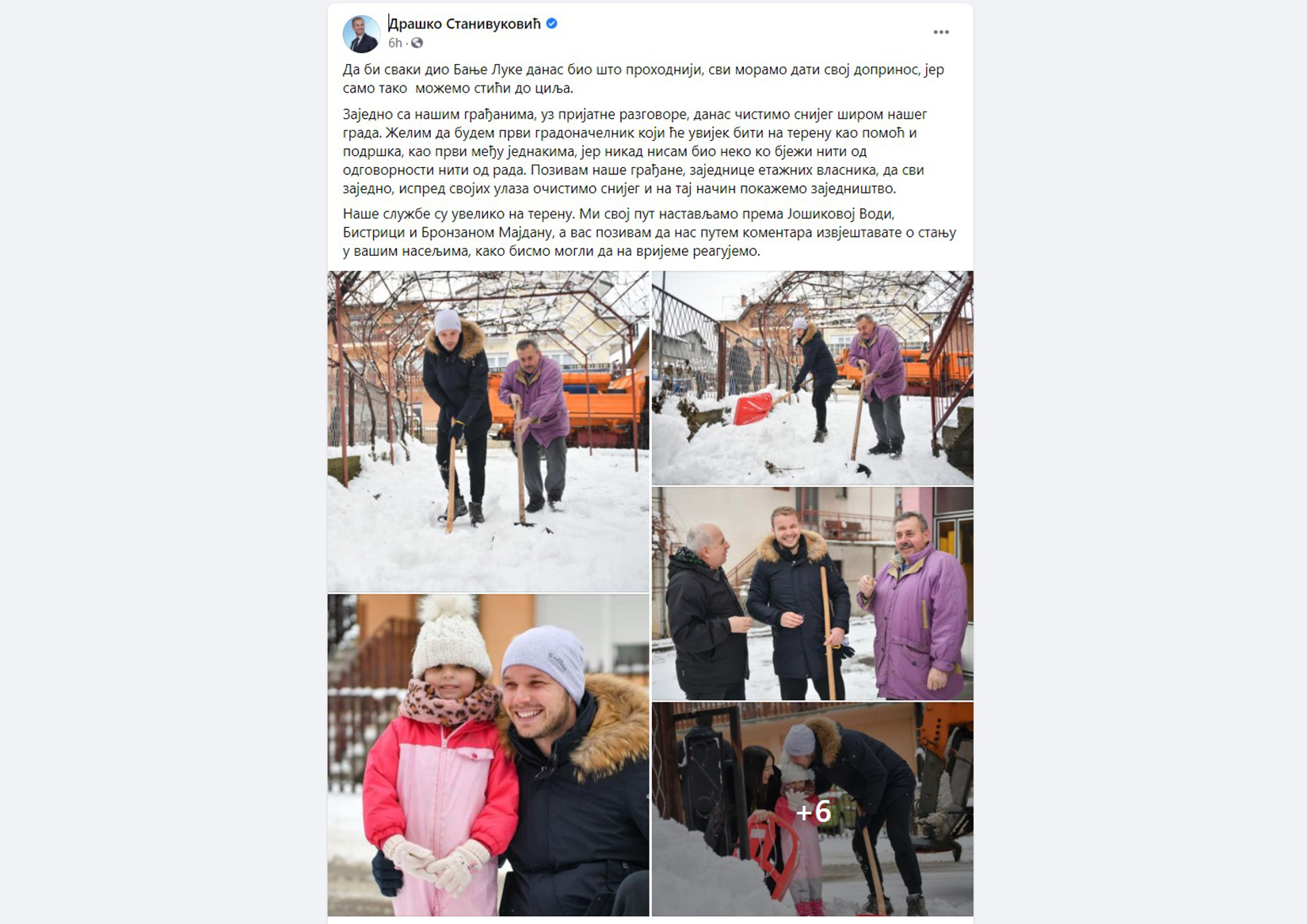 Draško Stanivuković čisti sneg