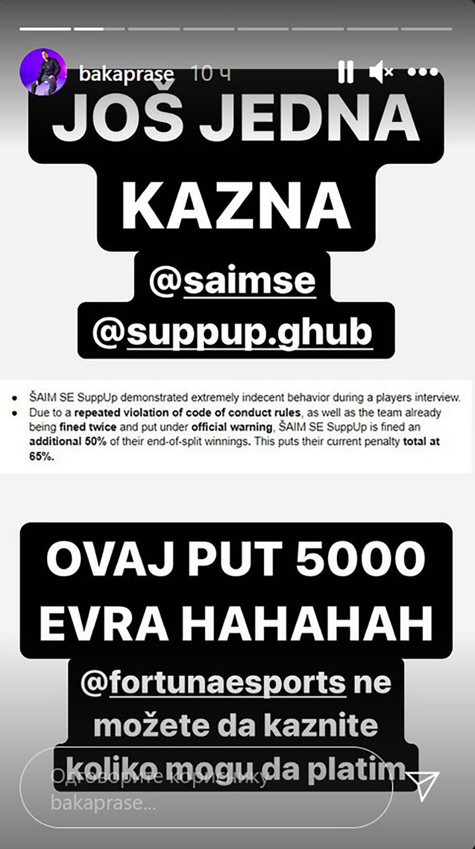Baka Prase, kažnjen sa 5000 eura, kazna, novčana kazna Foto: Instagram/bakaprase