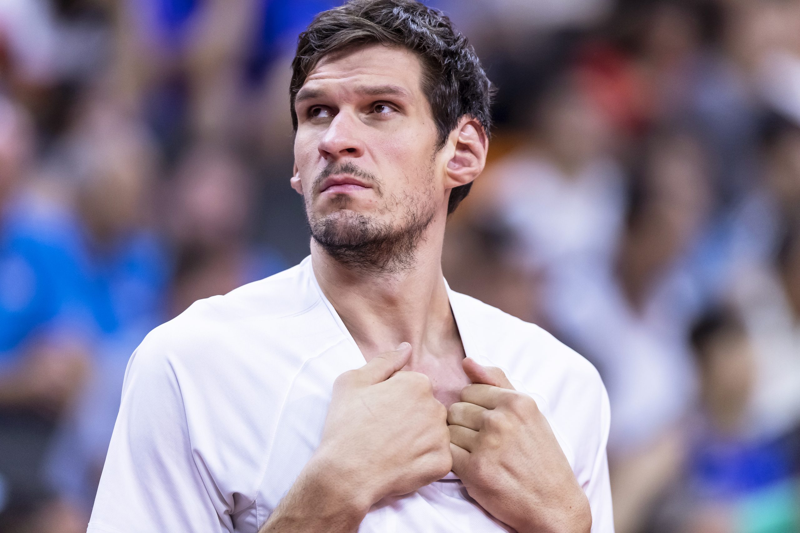 epa07832354 Boban Marjanovic of Serbia reacts after the FIBA Basketball World Cup 2019 quarter final match between Argentina and Serbia in Dongguan, China, 10 September 2019.  EPA-EFE/ALEX PLAVEVSKI