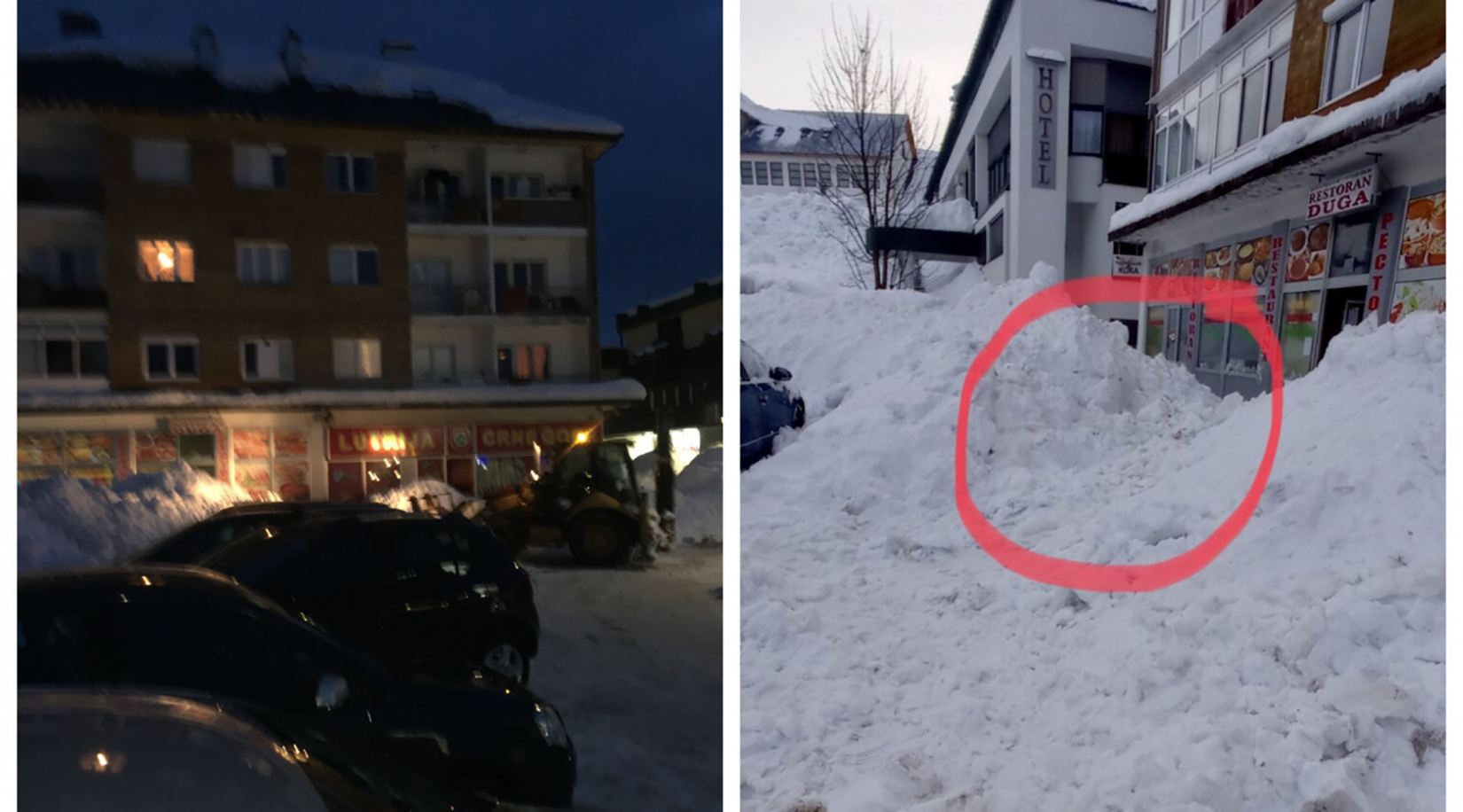 Žabljak, sneg, sneg sa krova pao na ženu, zatrpana žena Foto: Antena M