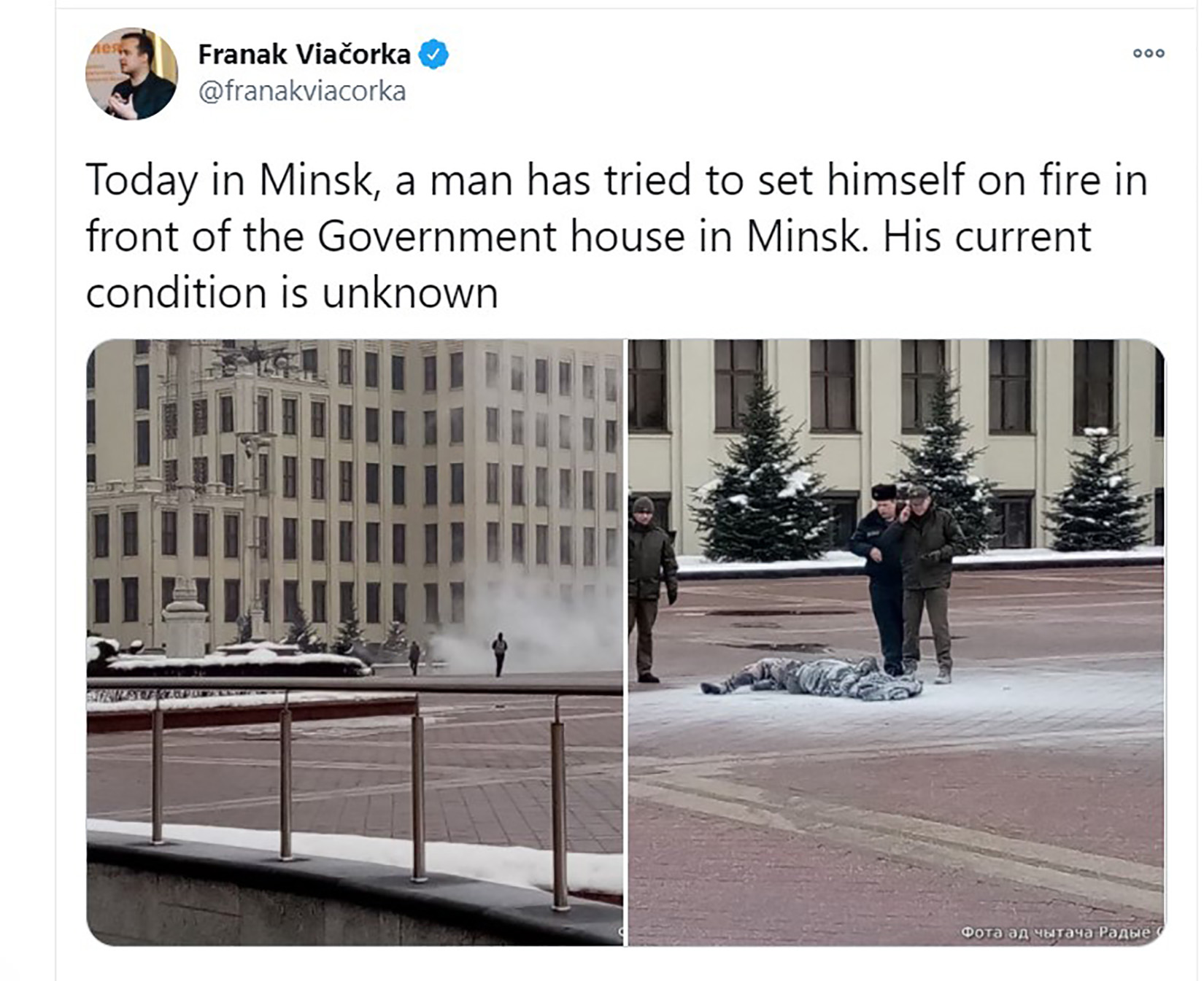 Belorusija, Minsk, čovek se zapalio