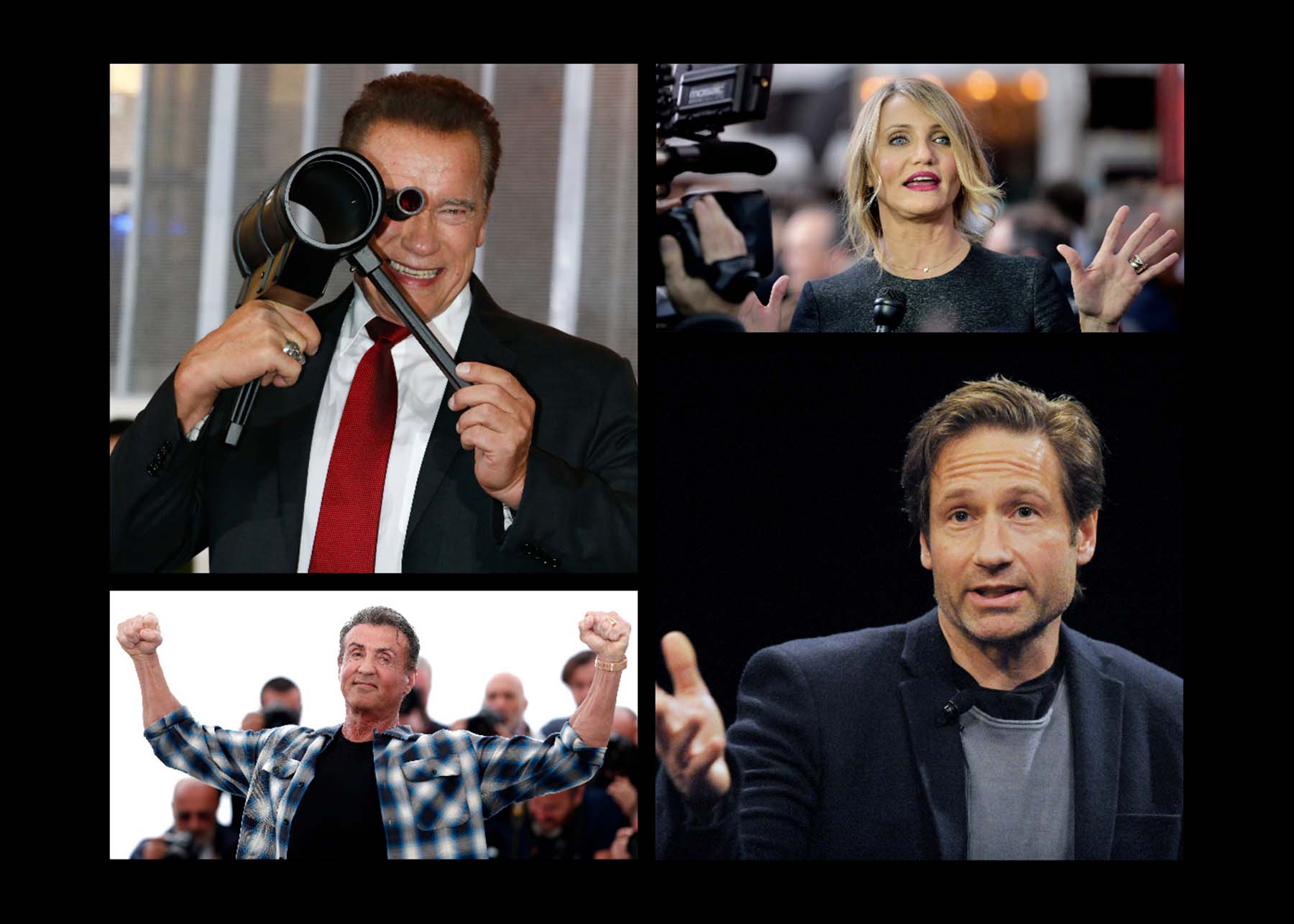 Kameron Dijaz, Silvester Stalone, Svarceneger, I David Duchovny