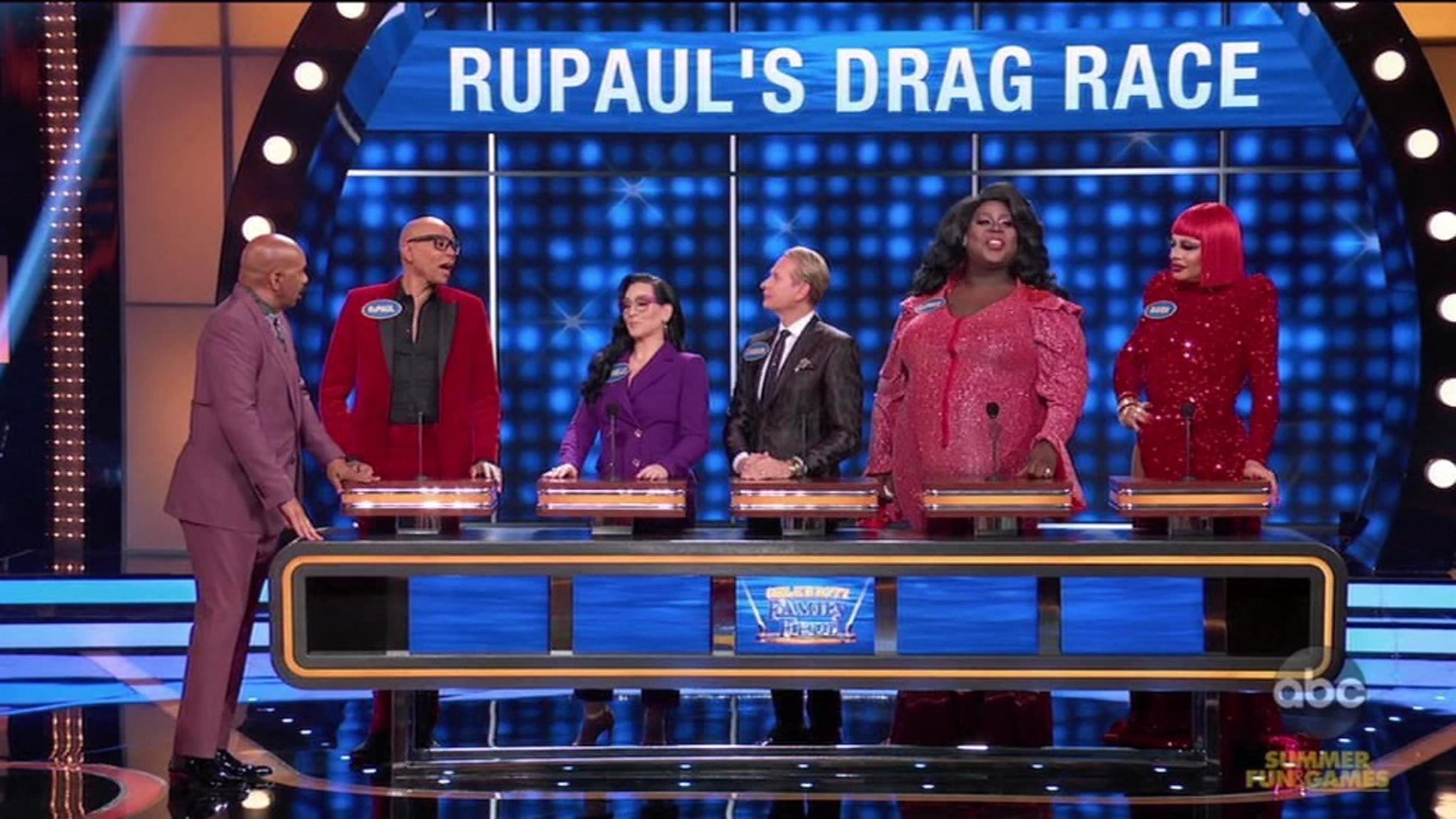 RuPaul and his team cause chaos and steal the show as they appear on Celebrity Family Feud
