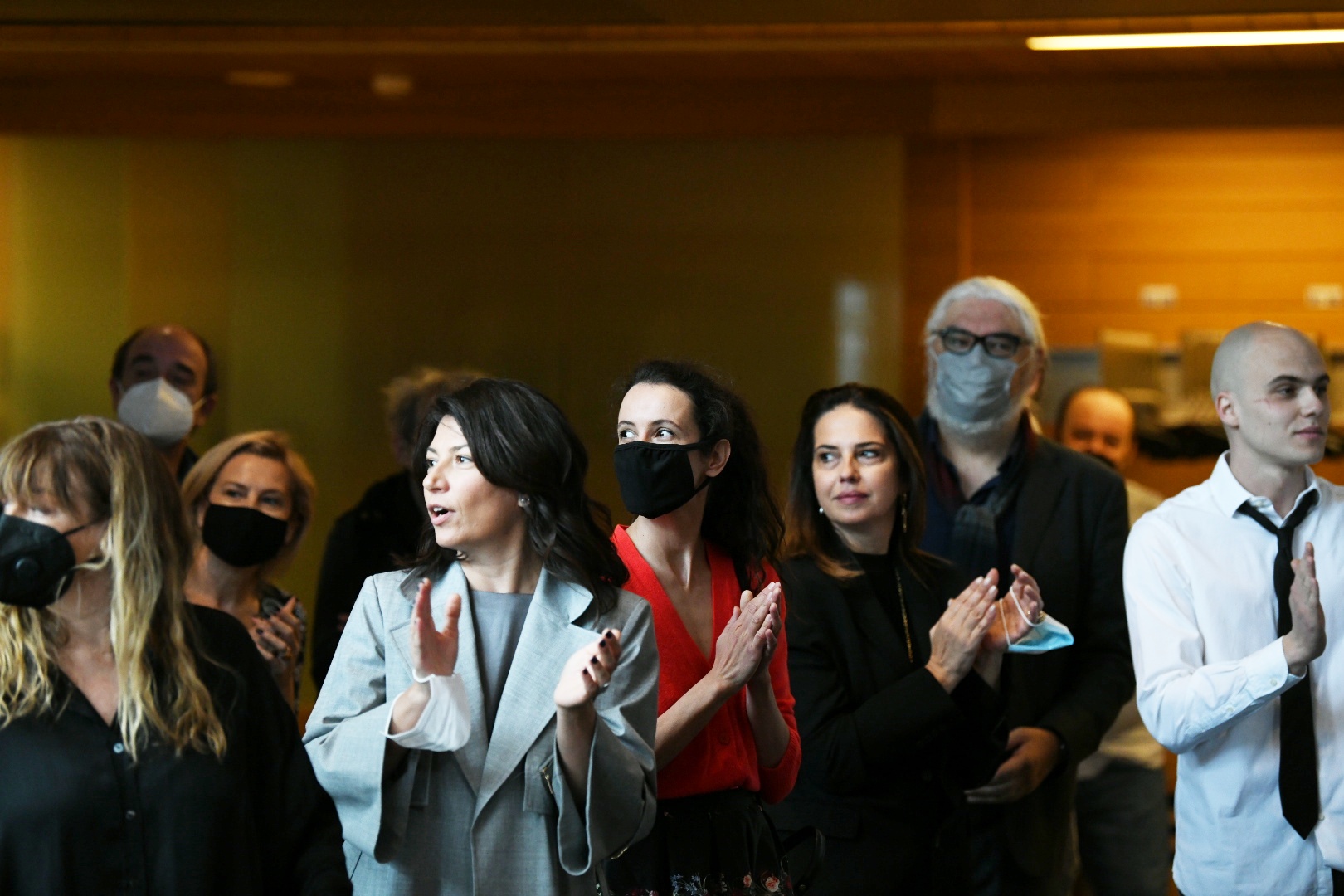 Beograd, 03.04.2021. Jugoslovensko dramsko pozorište, Dan JDP i dodela nagrada, prvi put se dodeljuje nagrada Nebojsa Glogovac, Anita Mančić,  Milena Vasić, Milica Glogovac, Nataša Ninković, Gorčin Stojanović, Miodrag Dragičević Foto: Vesna Lalić/Nova.rs