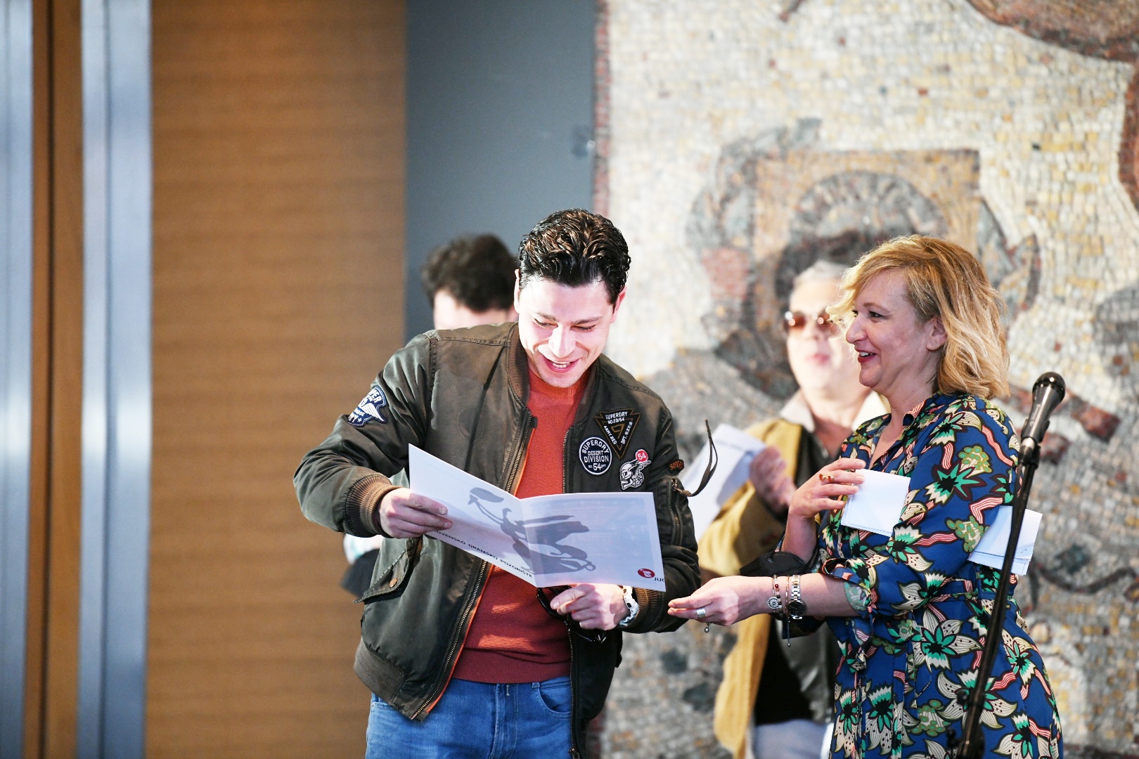 Beograd, 03.04.2021. Jugoslovensko dramsko pozorište, Dan JDP i dodela nagrada, prvi put se dodeljuje nagrada Nebojsa Glogovac, Tamara Vučković, Marko Janketić  Foto: Vesna Lalić/Nova.rs