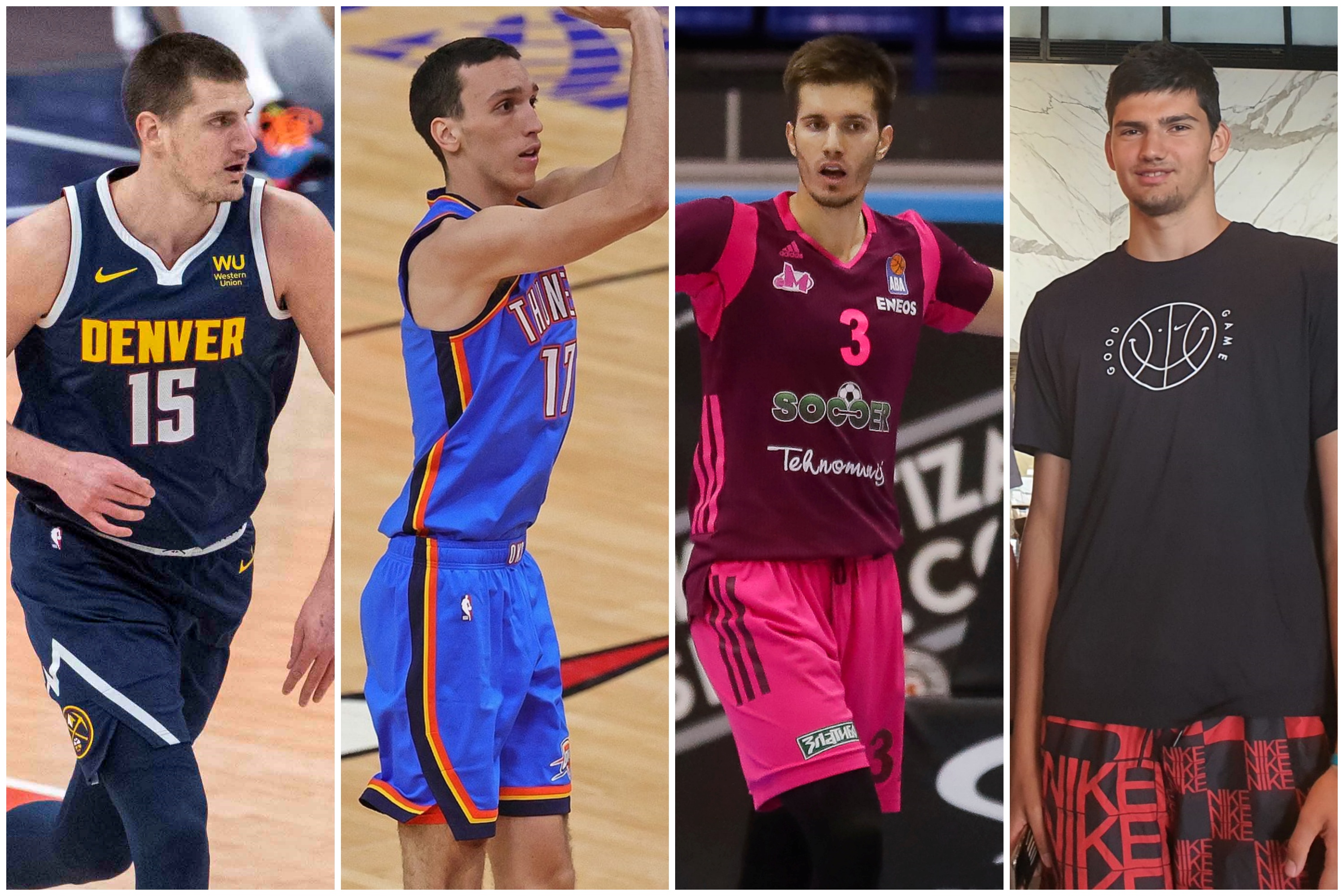 Nikola Jokić, Aleksej Pokuševski, Filip Petrušev, Tristan Vukčević, kombo Foto: EPA-EFE/SHAWN THEW/JONATHAN DANIEL / Getty images / Profimedia / Miroslav Todorovic/Starsportphoto ©/Nova.rs