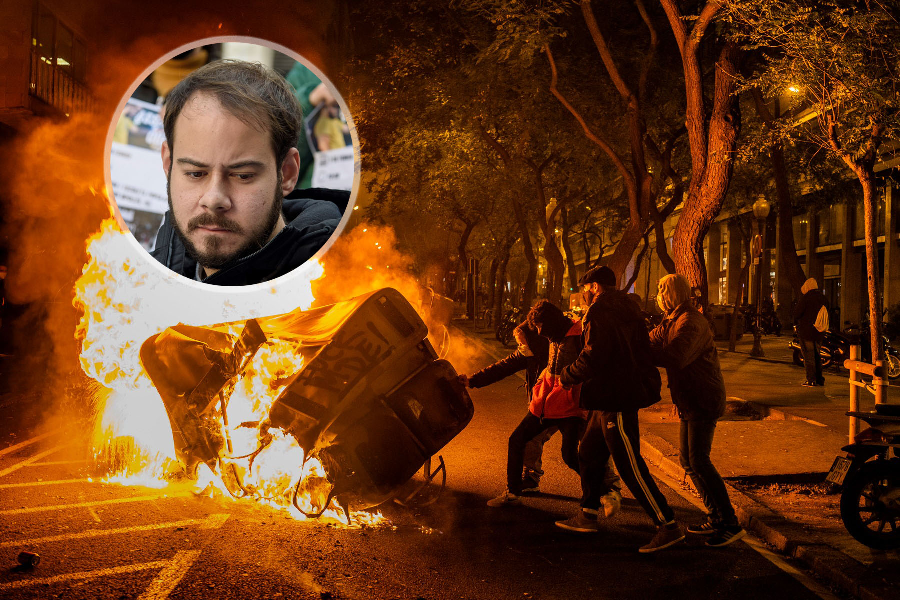 Pablo hasel, Barselona protest kombo, Protest against the arrest of rapper Pablo Hasel in Barcelona, Spain - 16 Feb 2021