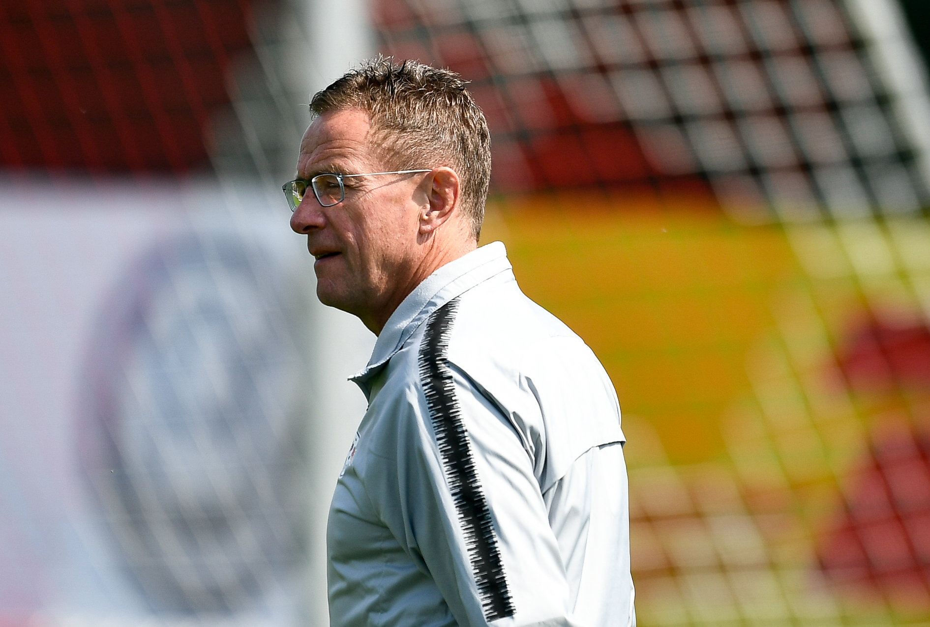 epa07596477 Leipzig's head coach Ralf Rangnick follows the training session of his team in Leipzig, Germany, 24 May 2019. RB Leipzig will face FC Bayern Munich in the DFB Cup final on 25 May 2019 in Berlin.  EPA-EFE/FILIP SINGER
