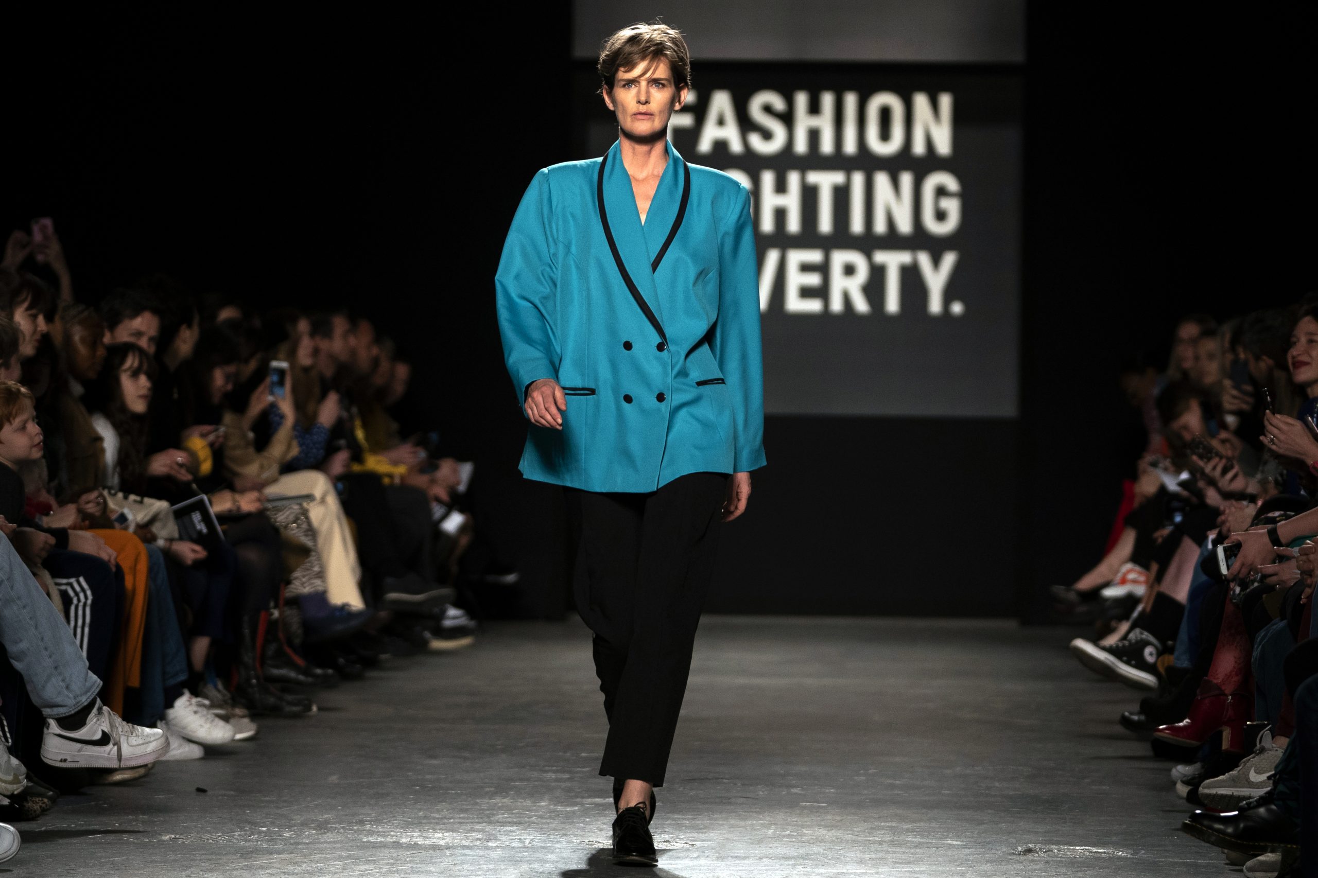 epa07379449 British model Stella Tennant presents a creation at the Oxfam Fashion Fighting Poverty Show during the London Fashion Week 2019 in Central London, Britain, 18 February 2019. The LFW runs from 15 to 19 February.  EPA-EFE/WILL OLIVER