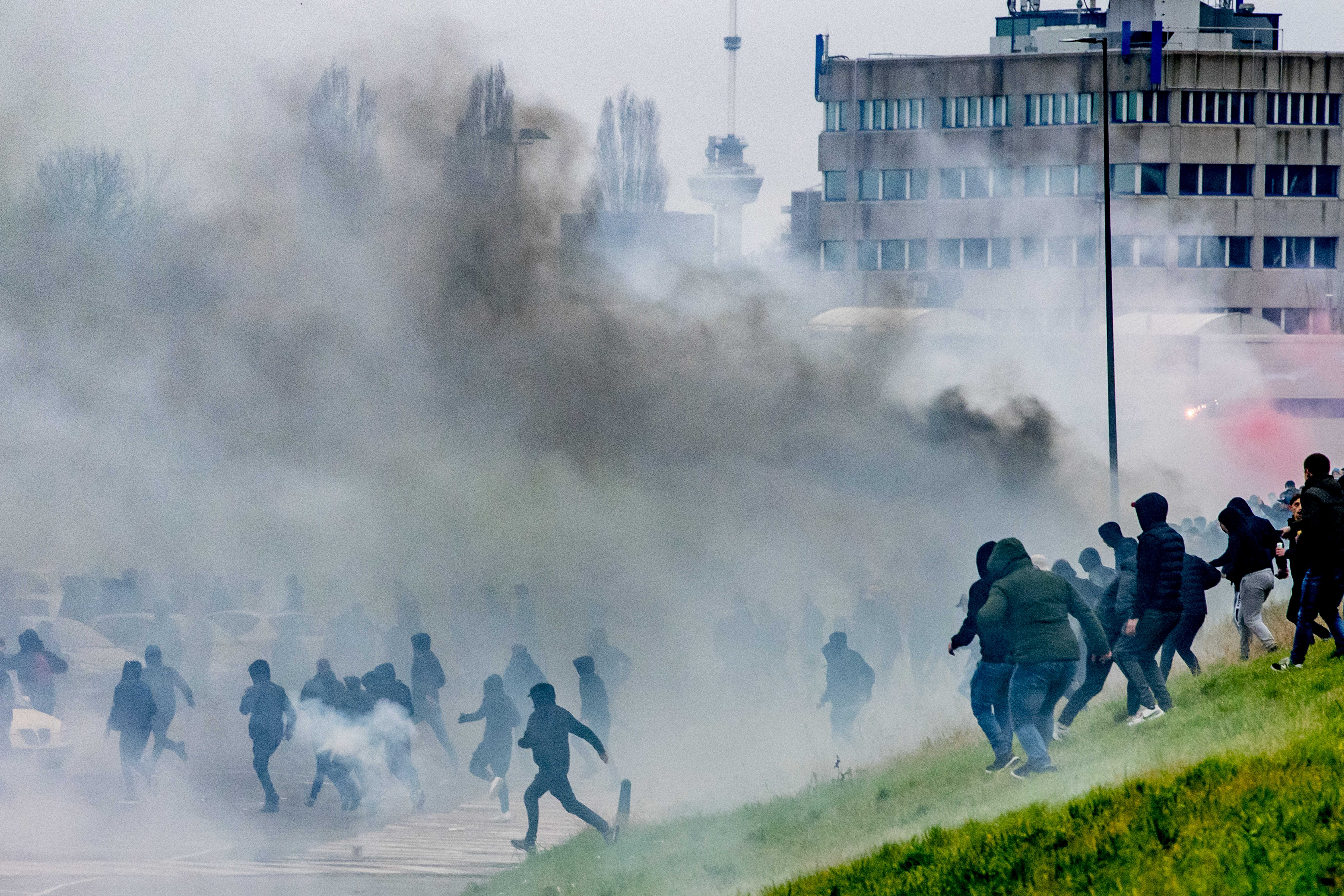 Supporters of Feyenoord gather at Kuip stadium