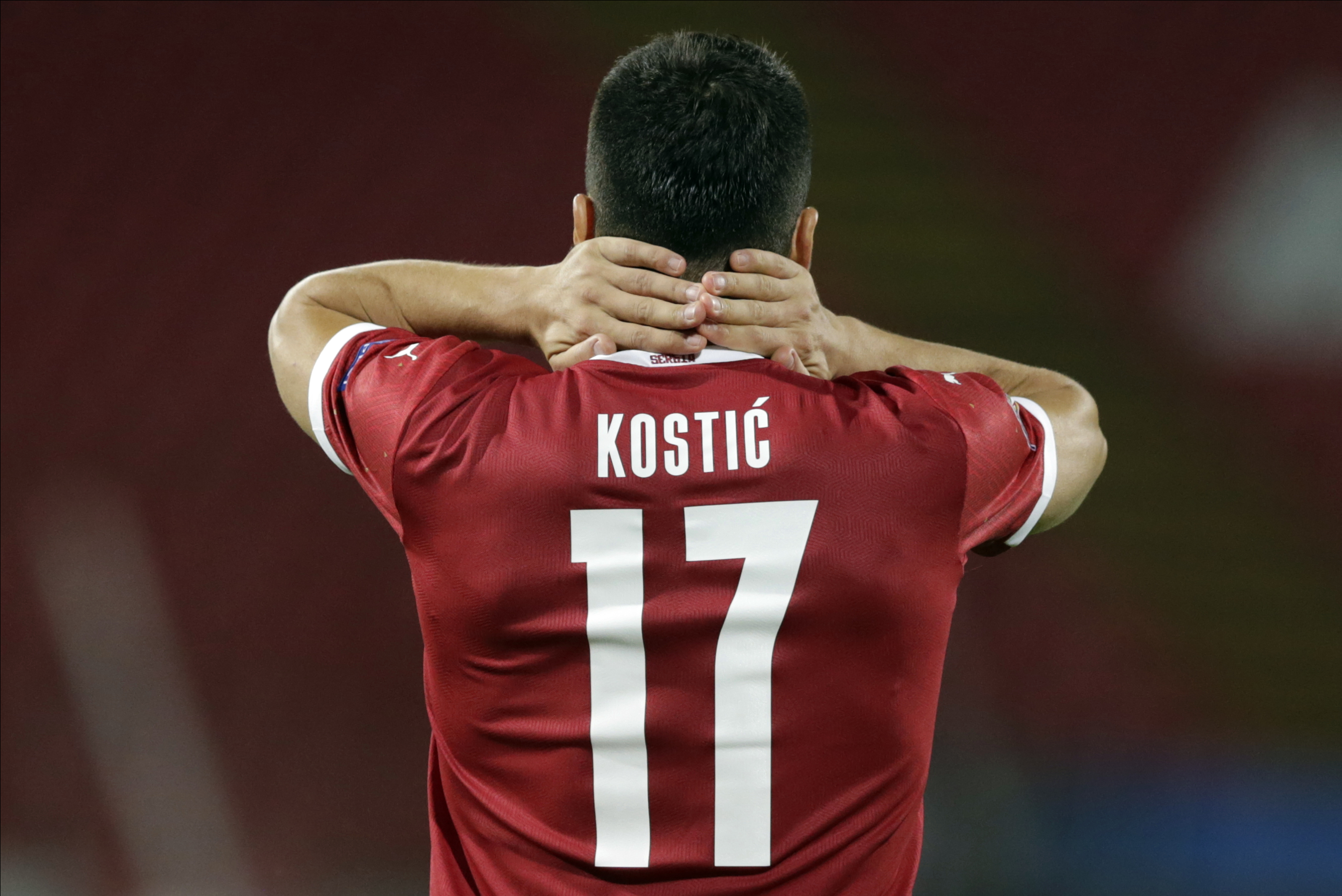 epa08651406 Serbia's Filip Kostic reacts during the UEFA Nations League match between Serbia and Turkey in Belgrade, Serbia, 06 September 2020.  EPA-EFE/ANDREJ CUKIC