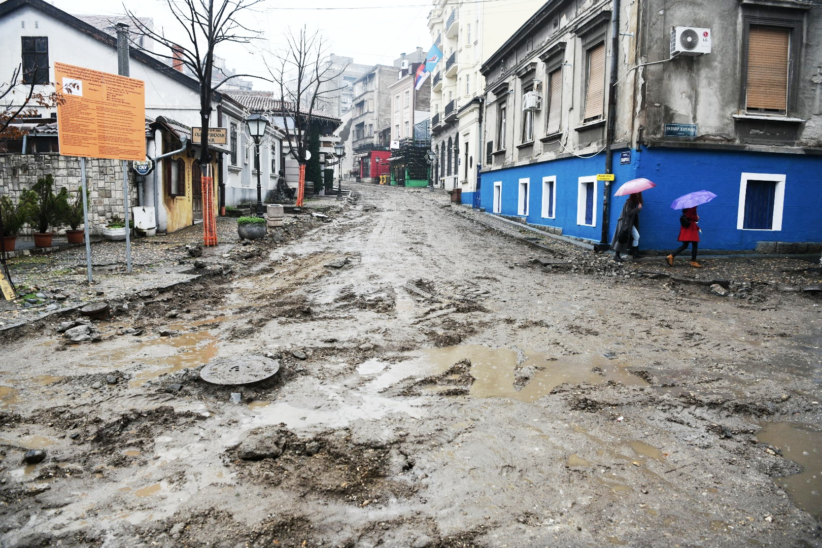 Beograd 31. januar 2021. Skadarska ulica, Skadarlija, rekonstrukcija, radovi, raskopana ulica Foto:Vesna Lalić/Nova.rs