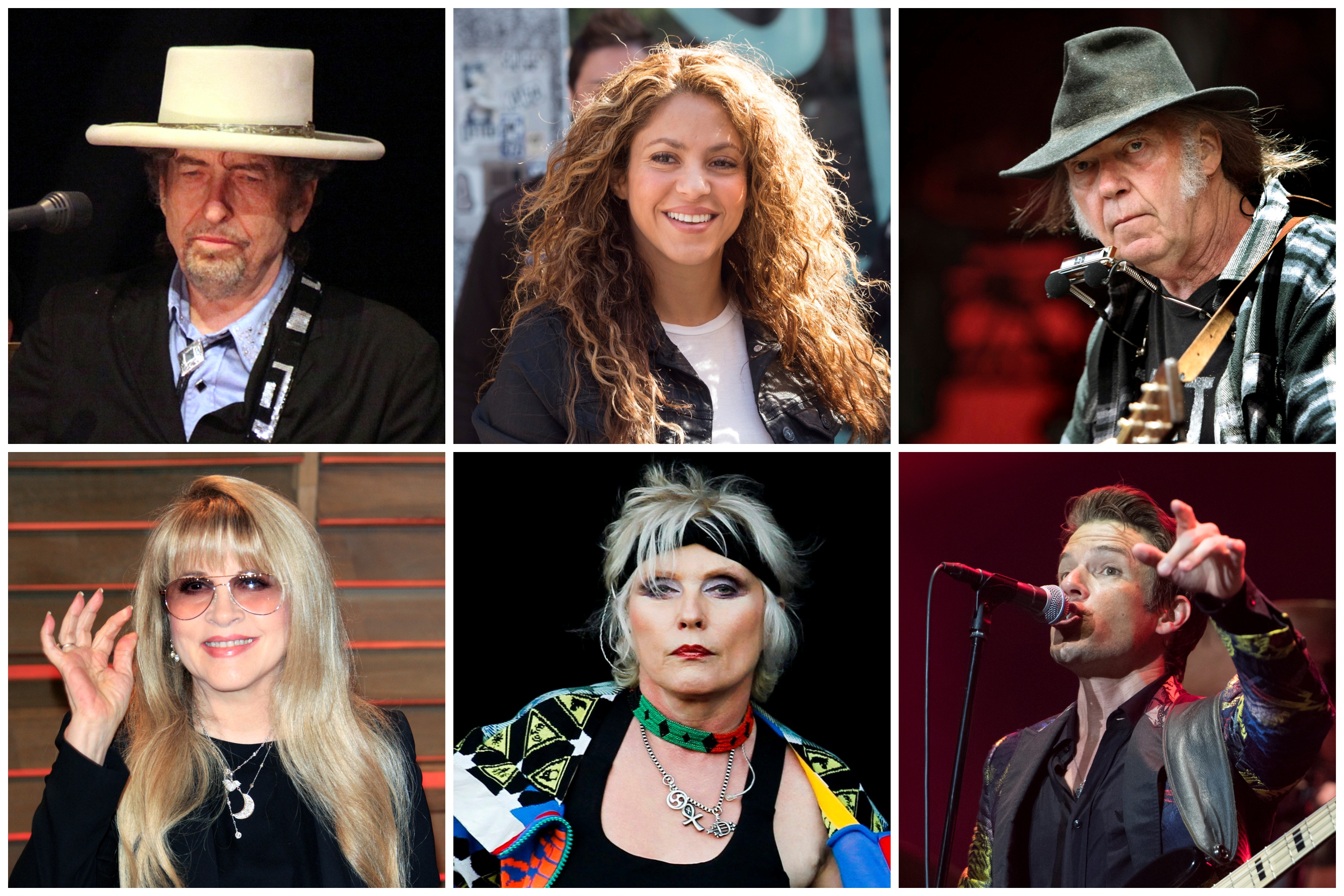 Bob Dilan, Šakira, Nil Jang, Stivi Niks, Blondi, The Killers, kombo Foto: EPA/ABIR SULTAN/JOSE SENA GOULAO/EPA-EFE/NILS MEILVANG/NINA PROMMER/LAURENT GILLIERON/Luca Piergiovanni