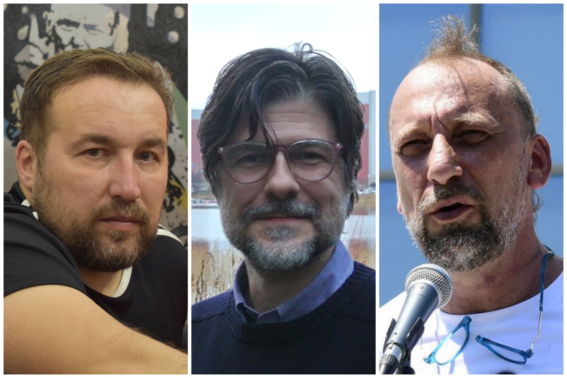 kombo:
Vladislav Šćepanović (slikar, predsednik UO MSU)
i Branislav Dimitrijević, istoričar umetnosti, Viktor Kiš (direktor Muzeja savremene umetnosti)