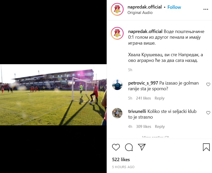 Foto: Printskrin Instagram/napredak.official