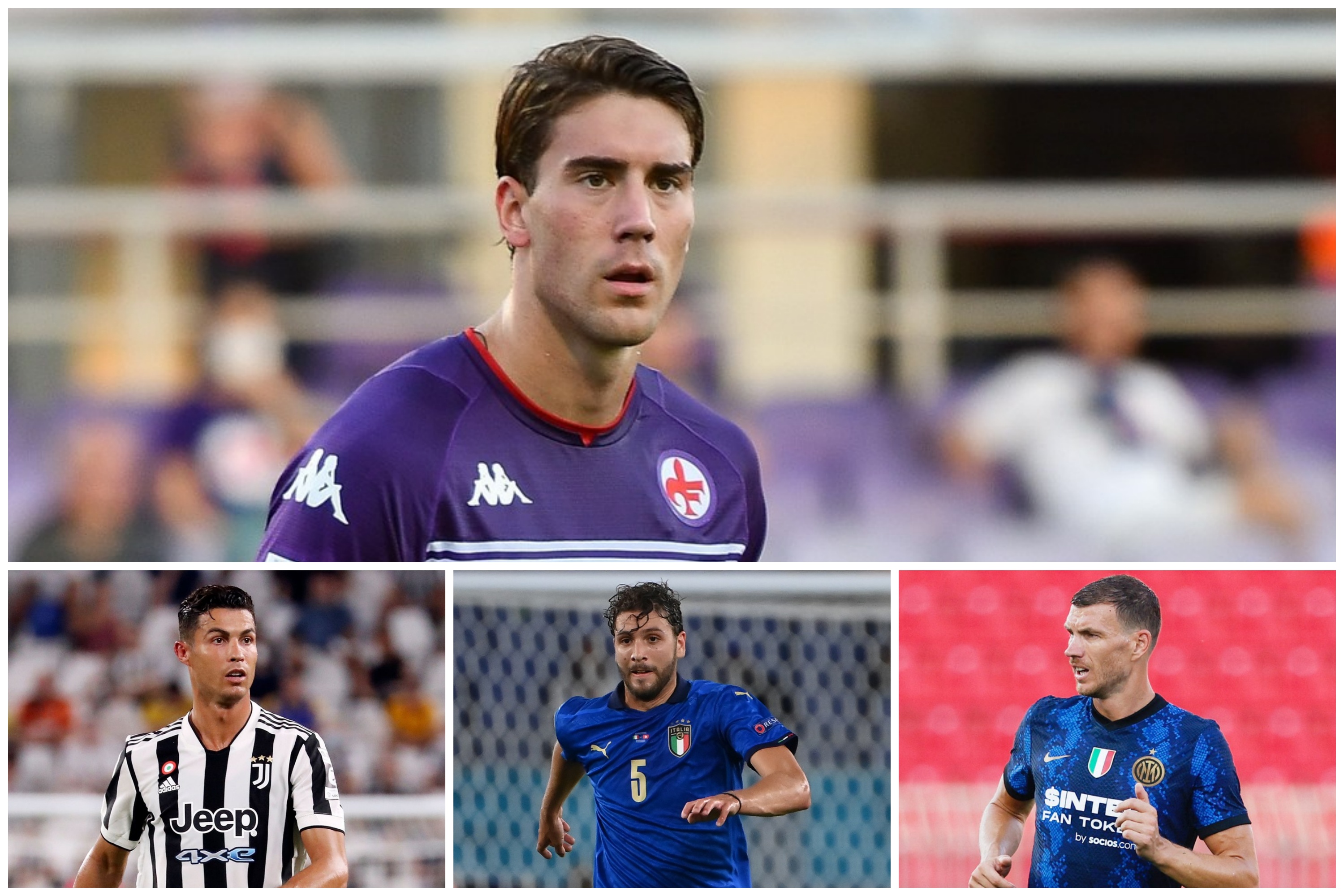 Dušan Vlahović, Kristijano Ronaldo, Manuel Lokateli i Edin Džeko, kombo Foto:  Lisa Guglielmi/IPA / Shutterstock Editorial / Giuseppe Cottini/NurPhoto / Shutterstock Editorial / LaPresse / ddp USA / Francesco Scaccianoce / AFP / Profimedia