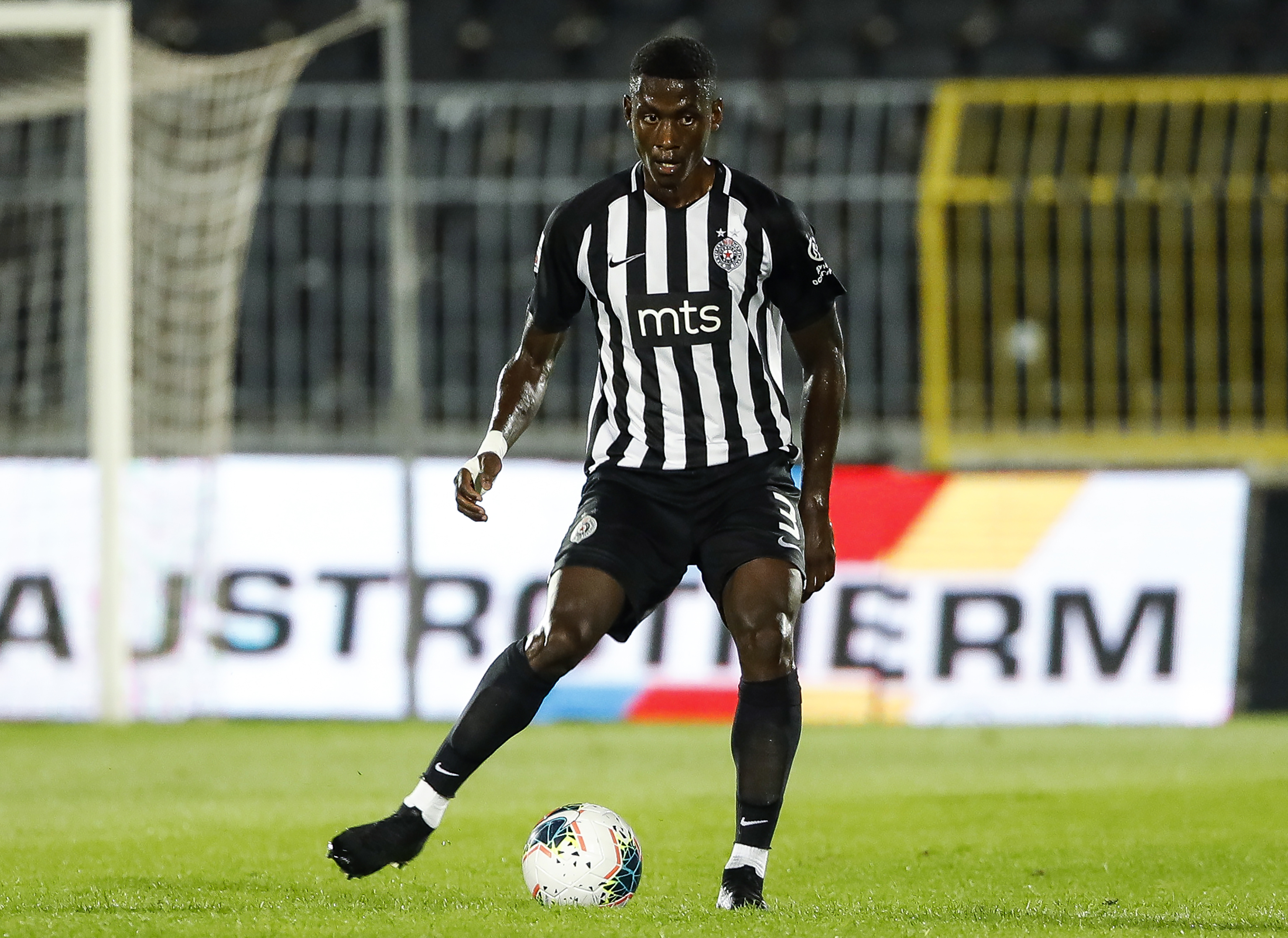 BELGRADE, SERBIA - AUGUST 09: Macky Bagnack  of Partizan in action during the Serbian Super League match between FK Partizan and Javor Matis at Partizan Stadium on August 9, 2020 in Belgrade, Serbia. (Photo by Srdjan Stevanovic/Getty Images)
