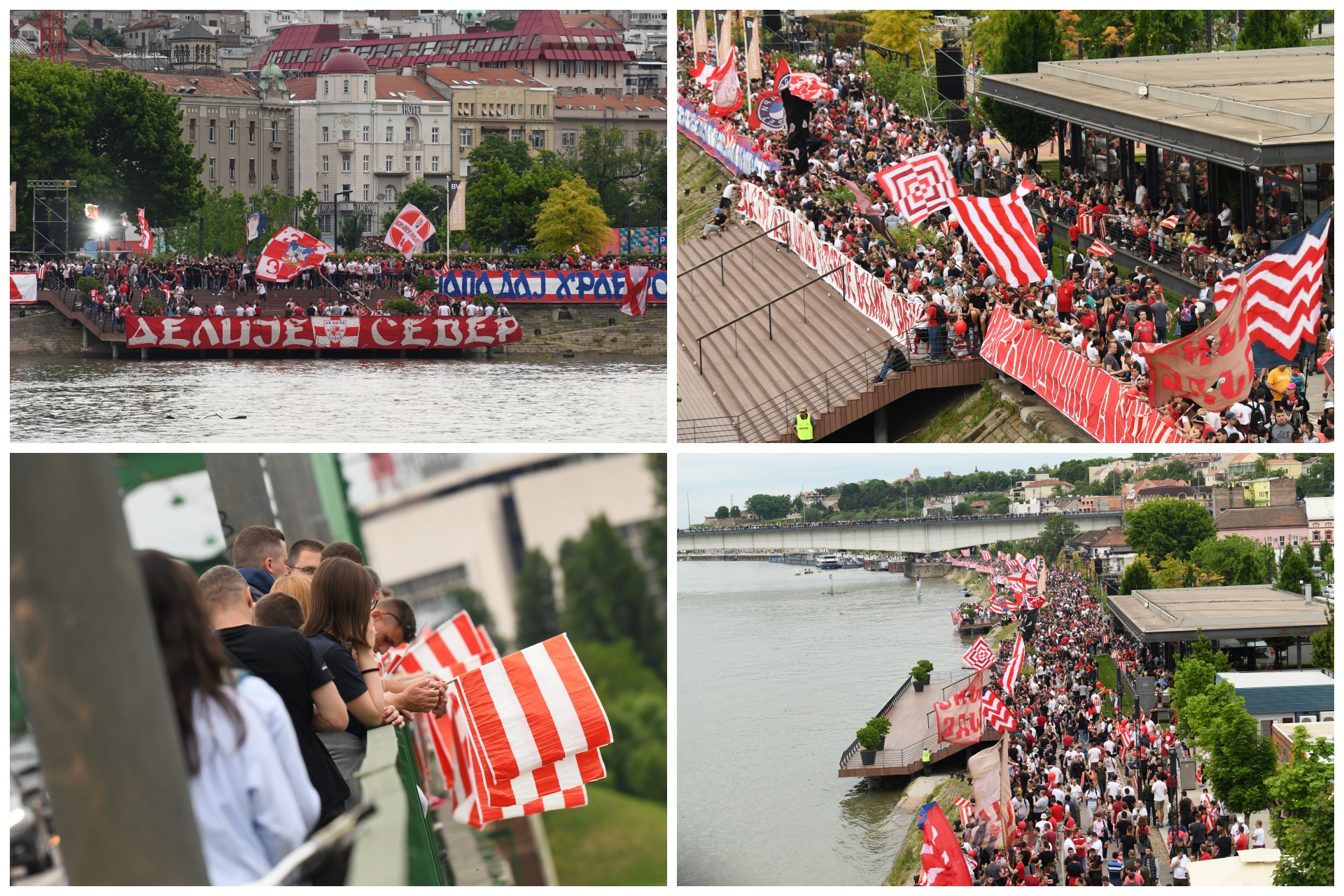 Beograd, 22.05.2021. Fudbaleri Crvene zvezde proslavljaju osvajanje 32. šampionske titule, Sava reka, Stari Savski most, Brankov most, navijači, obala Save, Zvezda Foto: Goran Srdanov/Nova.rs