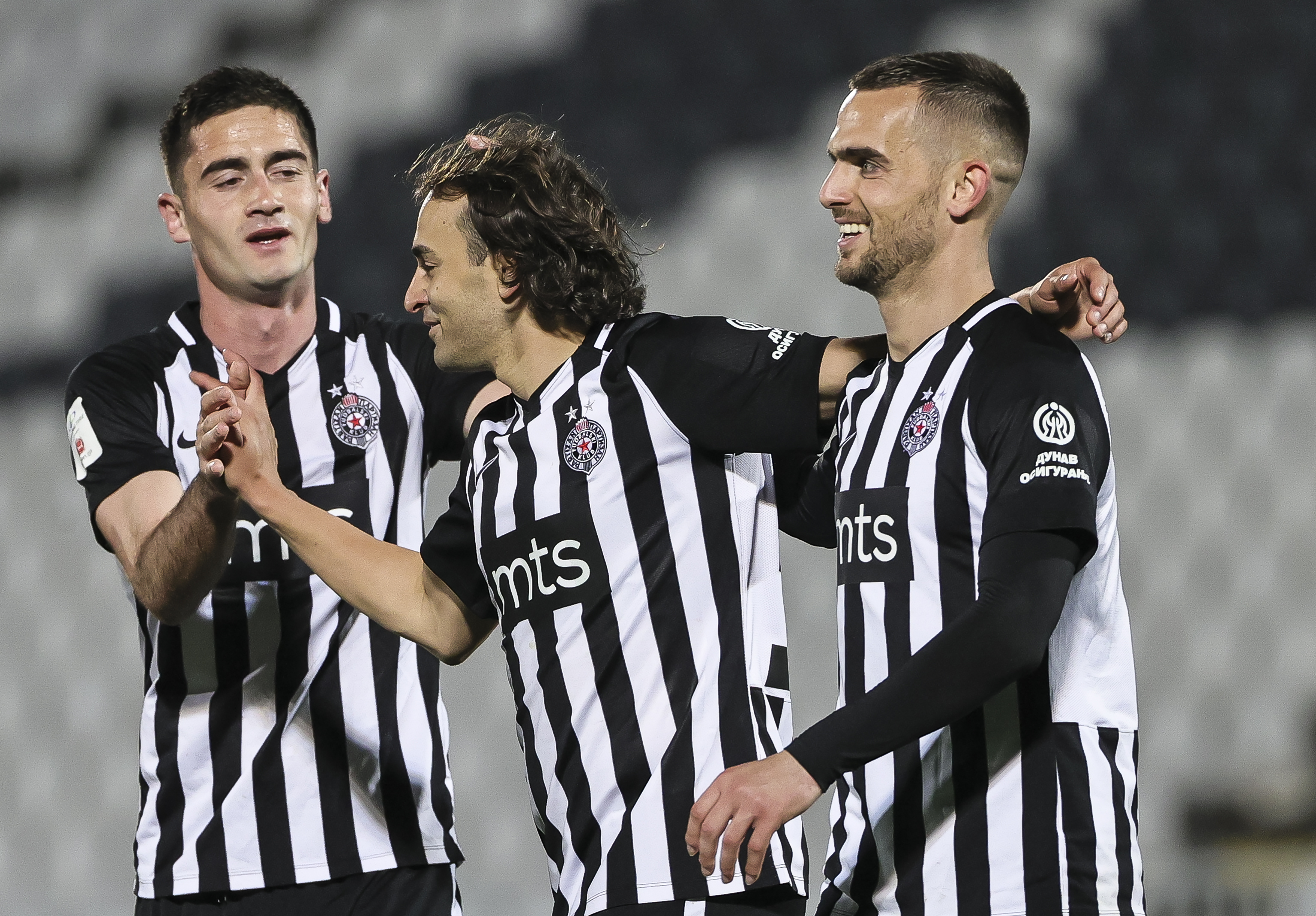 Lazar Markovic (C) celebrates after scoring a goal with Sasa Zdjelar and Filip Holender (R)
Fudbal-Super League Season 2020/2021
Partizan v Metalac Gornji Milanovac
Beograd, 03.04.2021.
foto: Srdjan StevanovicStarsportphoto ©