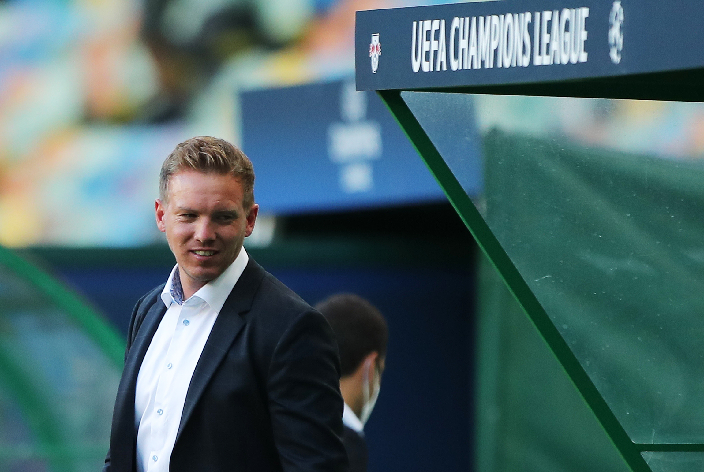epa08601574 Leipzig head coach Julian Nagelsmann before the UEFA Champions League quarter final match between RB Leipzig and Atletico Madrid in Lisbon, Portugal, 13 August 2020.  EPA-EFE/Miguel A. Lopes / POOL