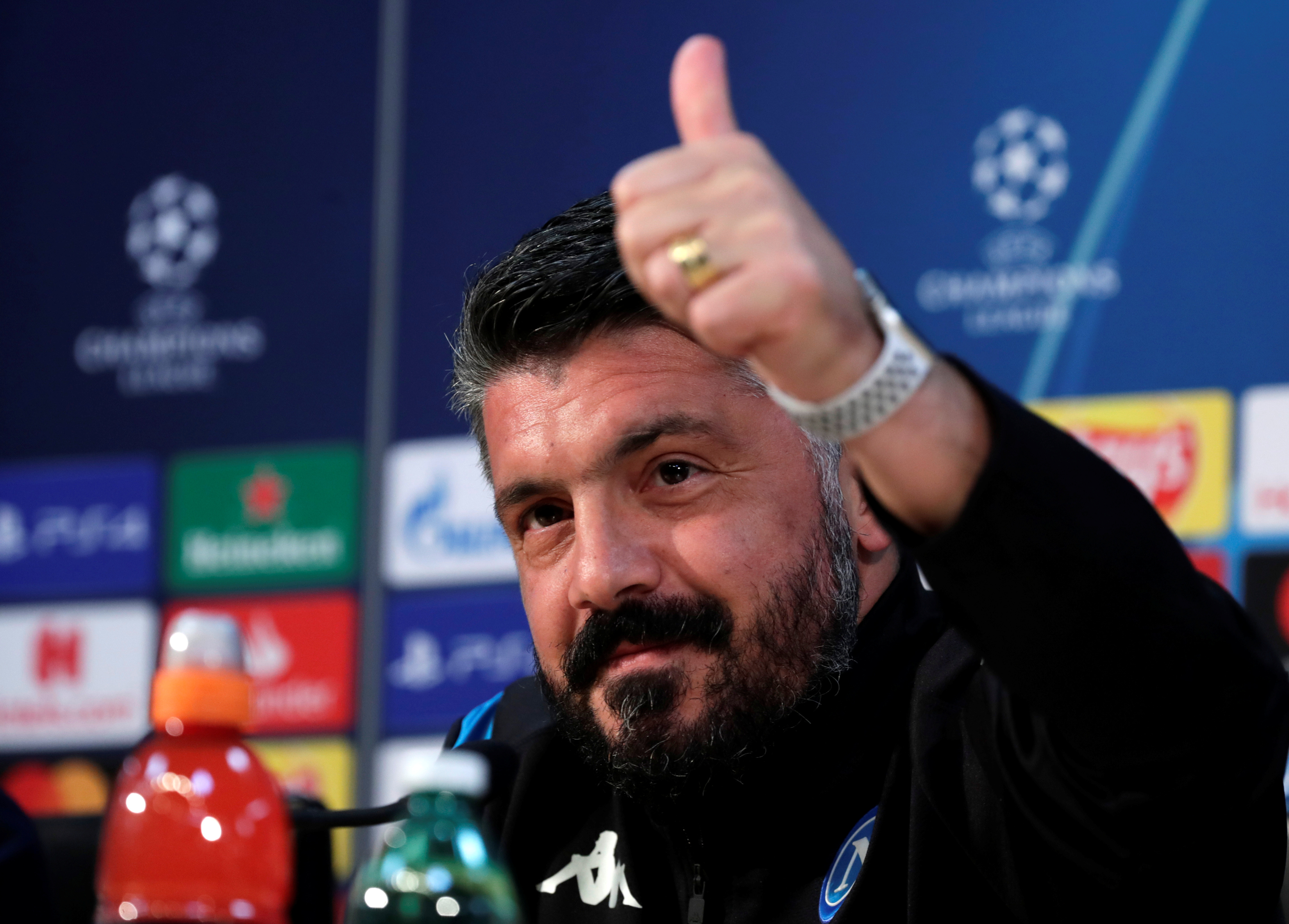 Soccer Football - Champions League - Napoli Press Conference - Centro Sportivo Castel Volturno, Castel Volturno, Italy - February 24, 2020   Napoli coach Gennaro Gattuso during a press conference   REUTERS/Ciro De Luca - RC2Z6F9PYJTV
