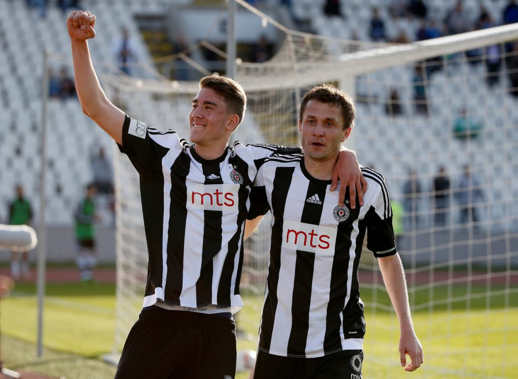 Fudbal Jelen Super League season 2015-2016
Partizan v Radnik (Surdulica)
Sasa Ilic (R) celebrate scoring a goal with the Dusan Vlahovic (L)
Beograd, 02.04.2016.
foto: Srdjan Stevanovic/Starsportphoto©