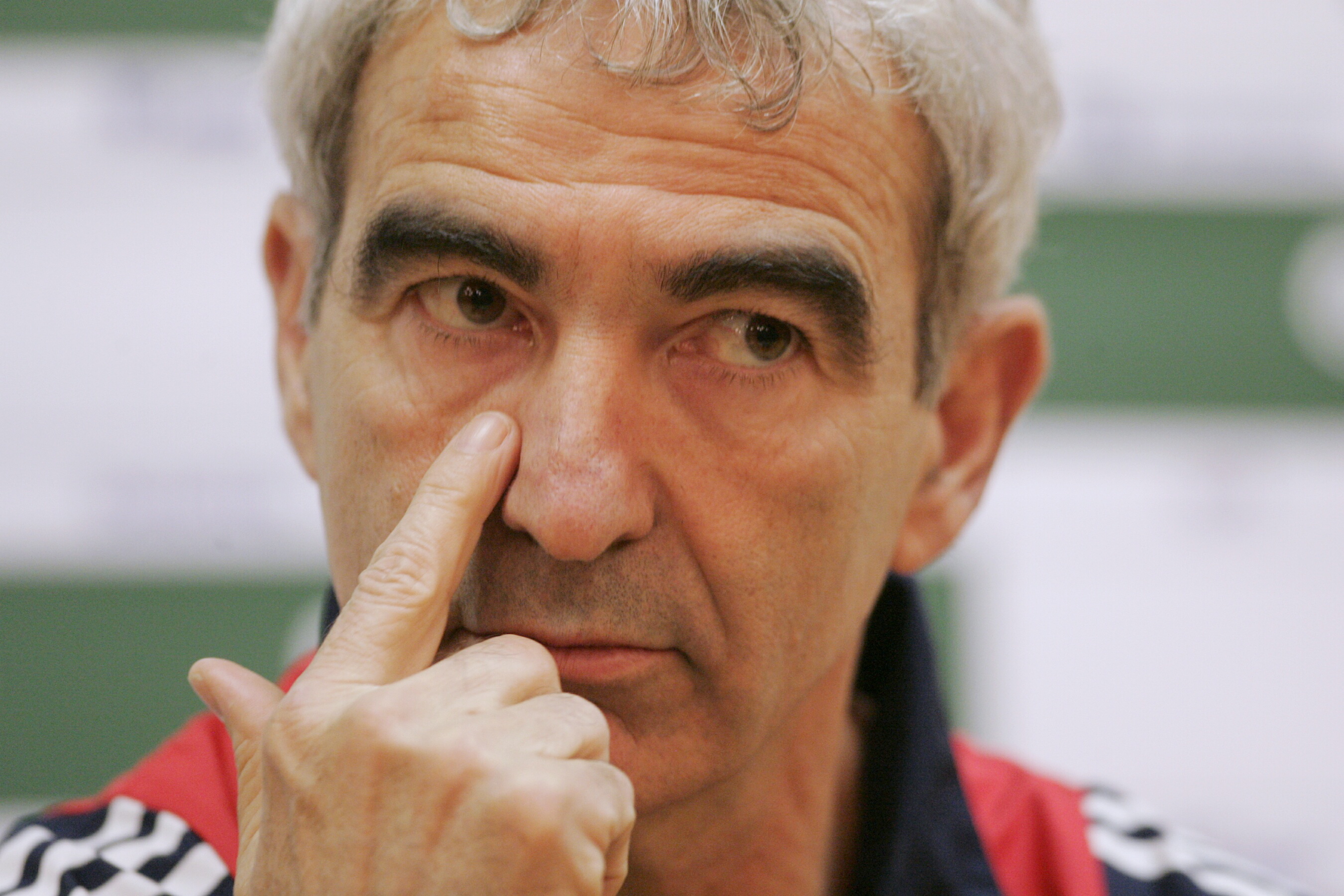 French National soccer team coach Raymond Domenech during press conference in Kaunas, 27 March 2009. France will face Lithuania 28 March 2009 in a 2010 FIFA World Cup qualification match.  EPA/VALDA KALNINA