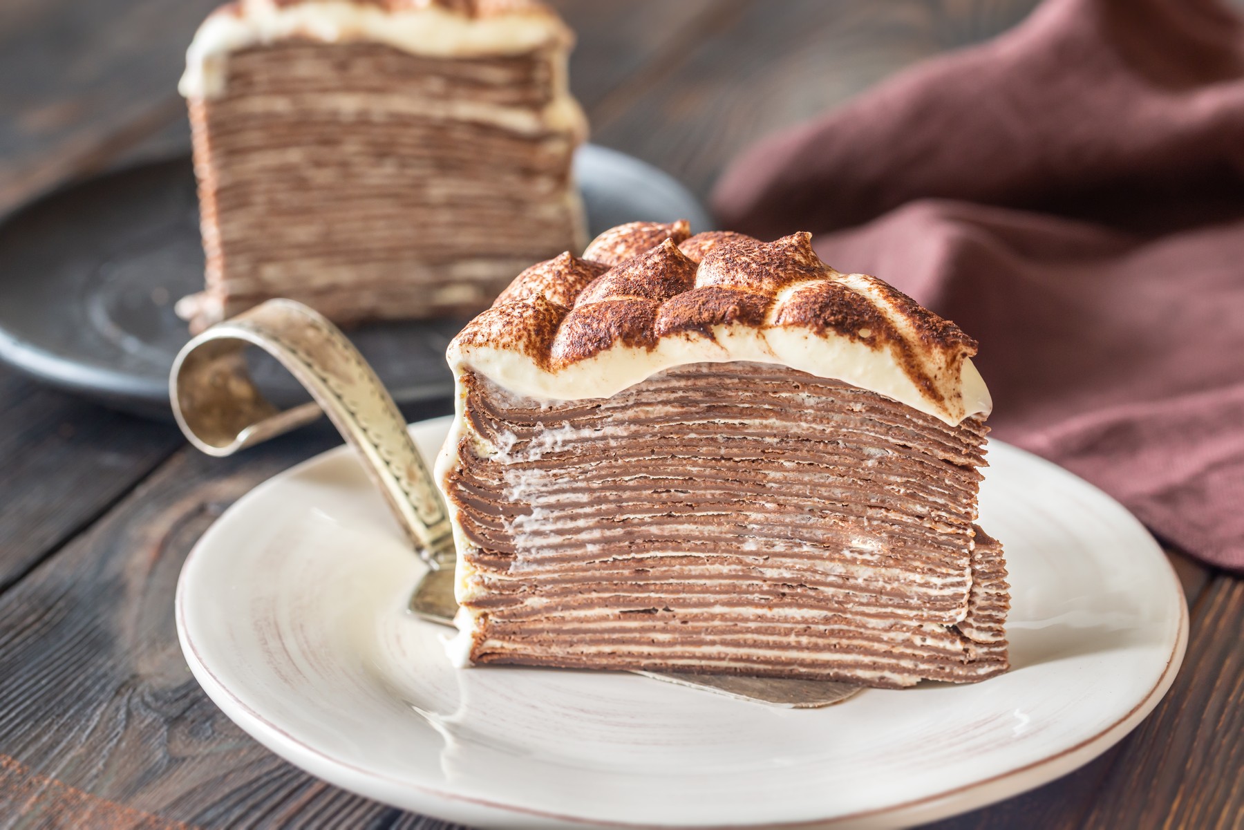 Slice of tiramisu crepe cake on the plate,Image: 529033957, License: Royalty-free, Restrictions: , Model Release: no, Credit line: Oleksandr Prokopenko / Panthermedia / Profimedia